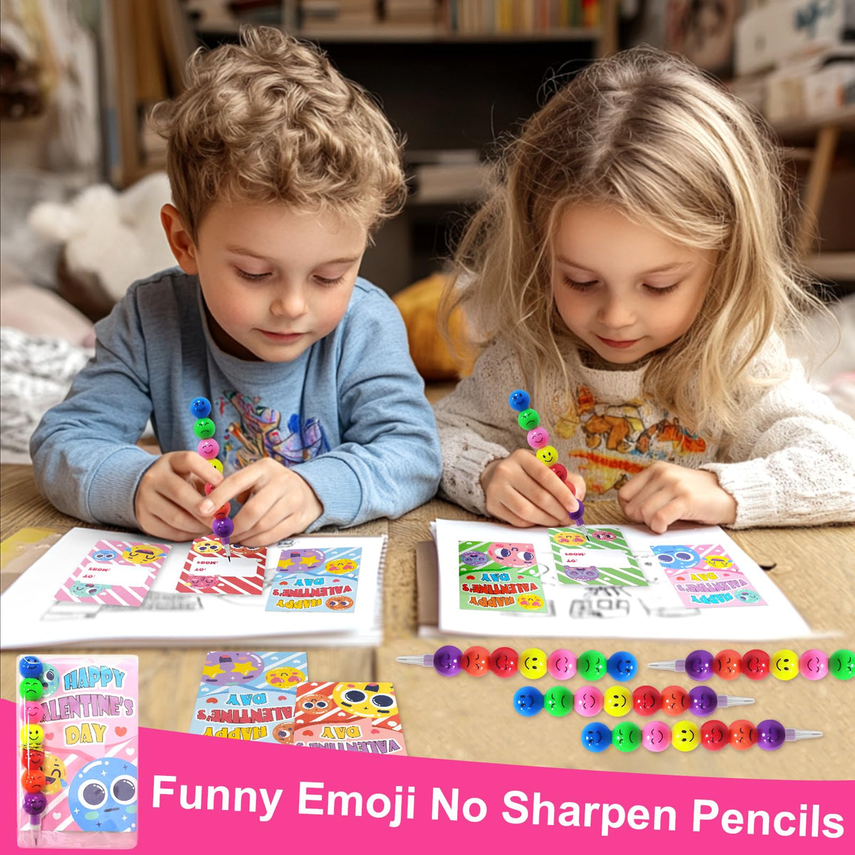 Dealot 28 Pack Valentine Pencils with Cards – Classroom Gifts & Party Favors
