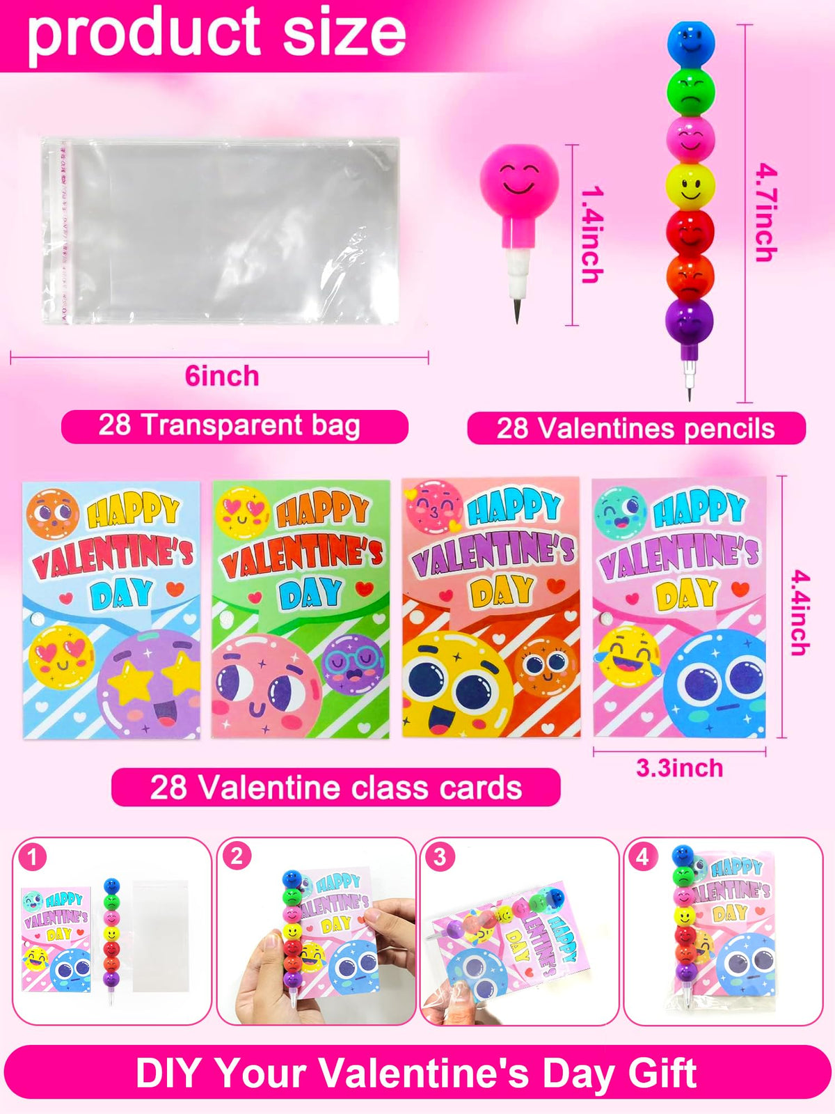 Dealot 28 Pack Valentine Pencils with Cards – Classroom Gifts & Party Favors