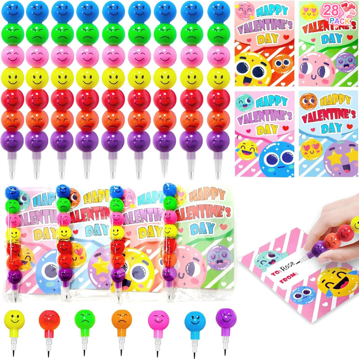 Dealot 28 Pack Valentine Pencils with Cards – Classroom Gifts & Party Favors