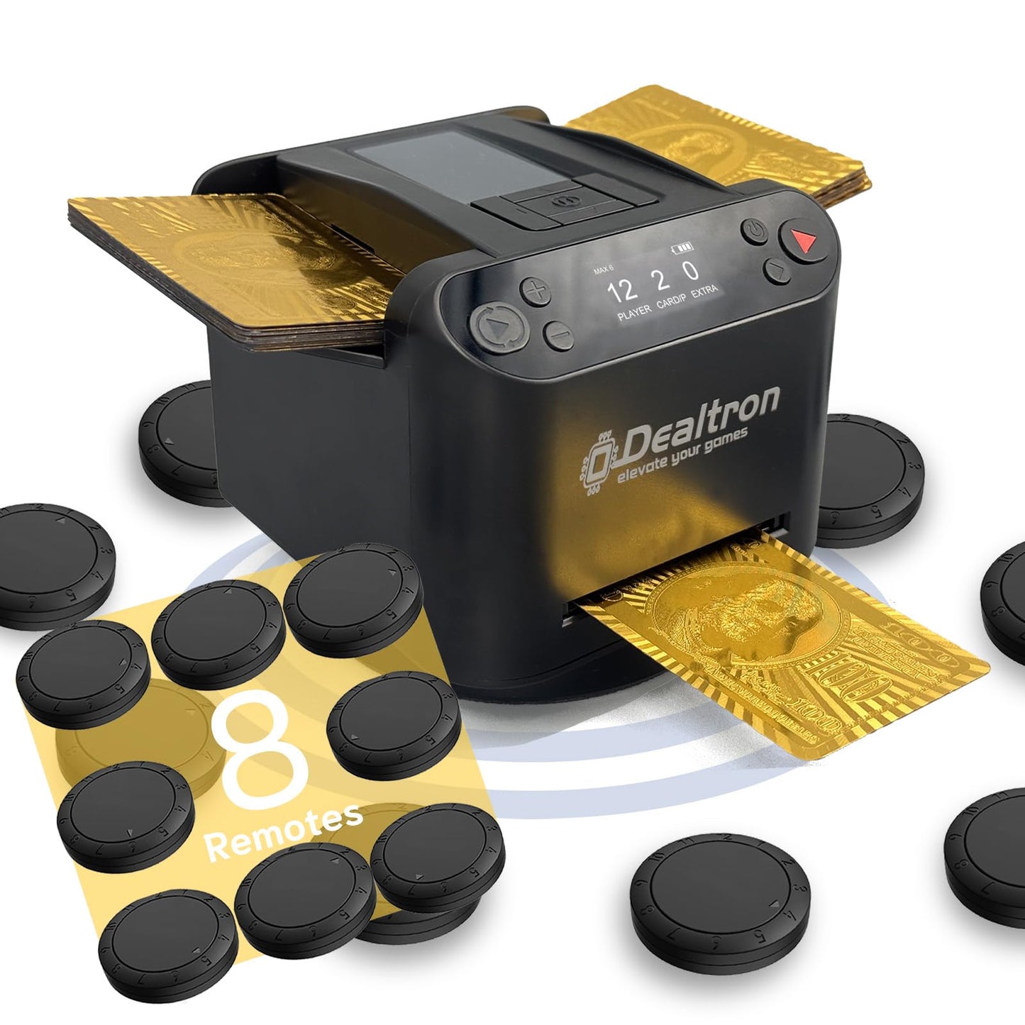 Dealtron All-in-One Card Shuffler & Dealer — 12-Player, 2-Deck, 360° Rotation, Ultra Quiet