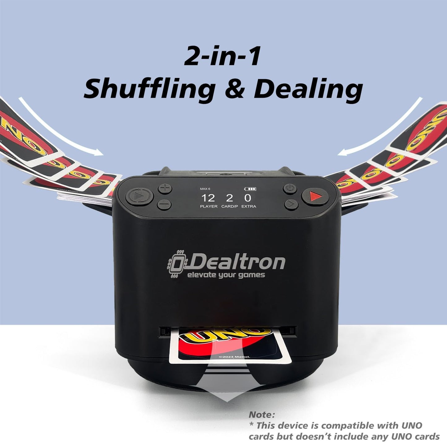 Dealtron All-in-One Card Shuffler & Dealer — 12-Player, 2-Deck, 360° Rotation, Ultra Quiet