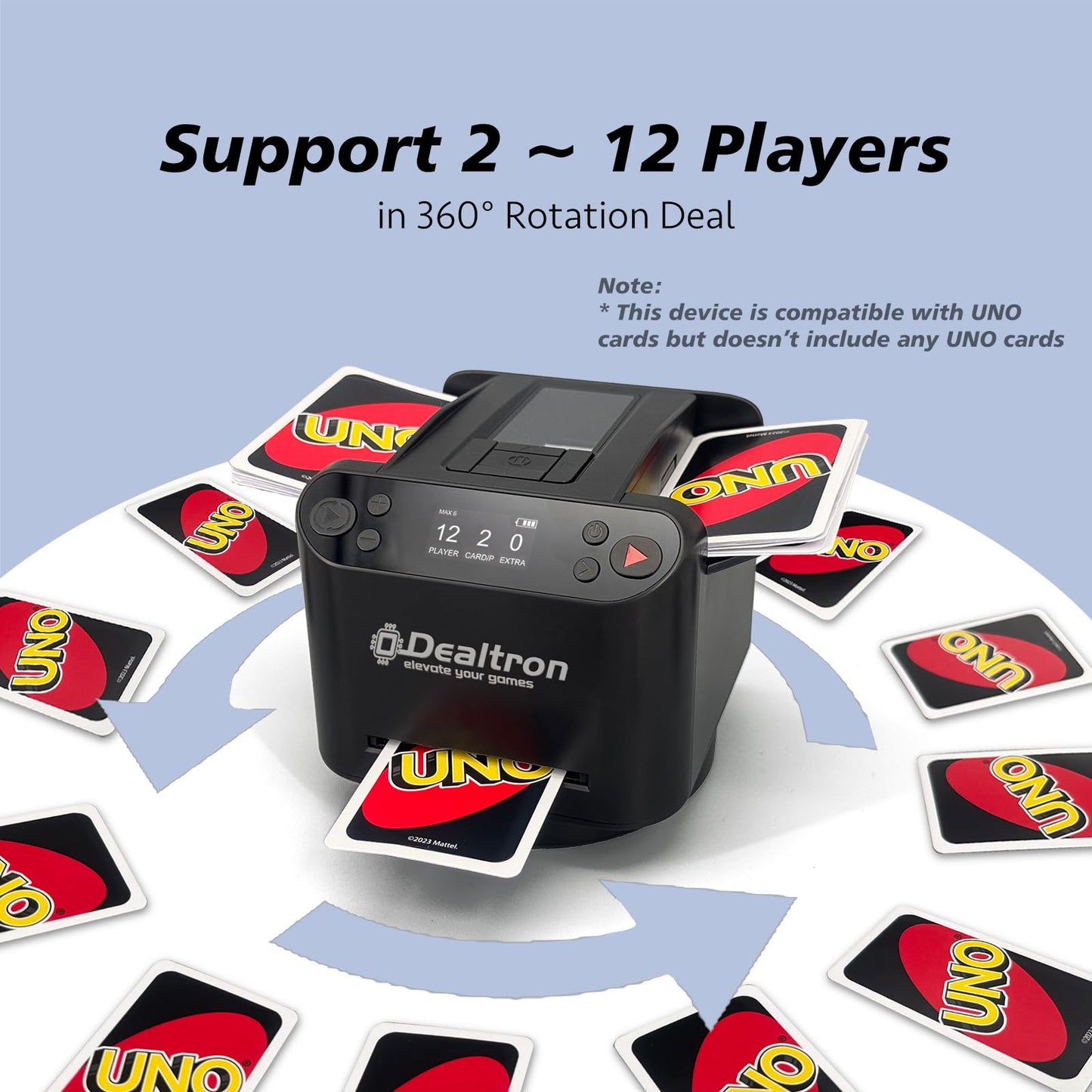 Dealtron All-in-One Card Shuffler & Dealer — 12-Player, 2-Deck, 360° Rotation, Ultra Quiet