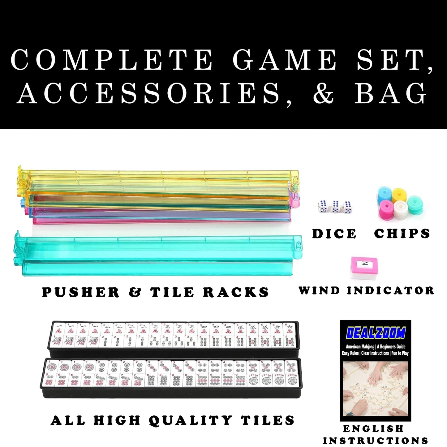 DEALZOOM American Mahjong Set – 166 Tiles, Racks, Pushers, Wind Indicator & Bag