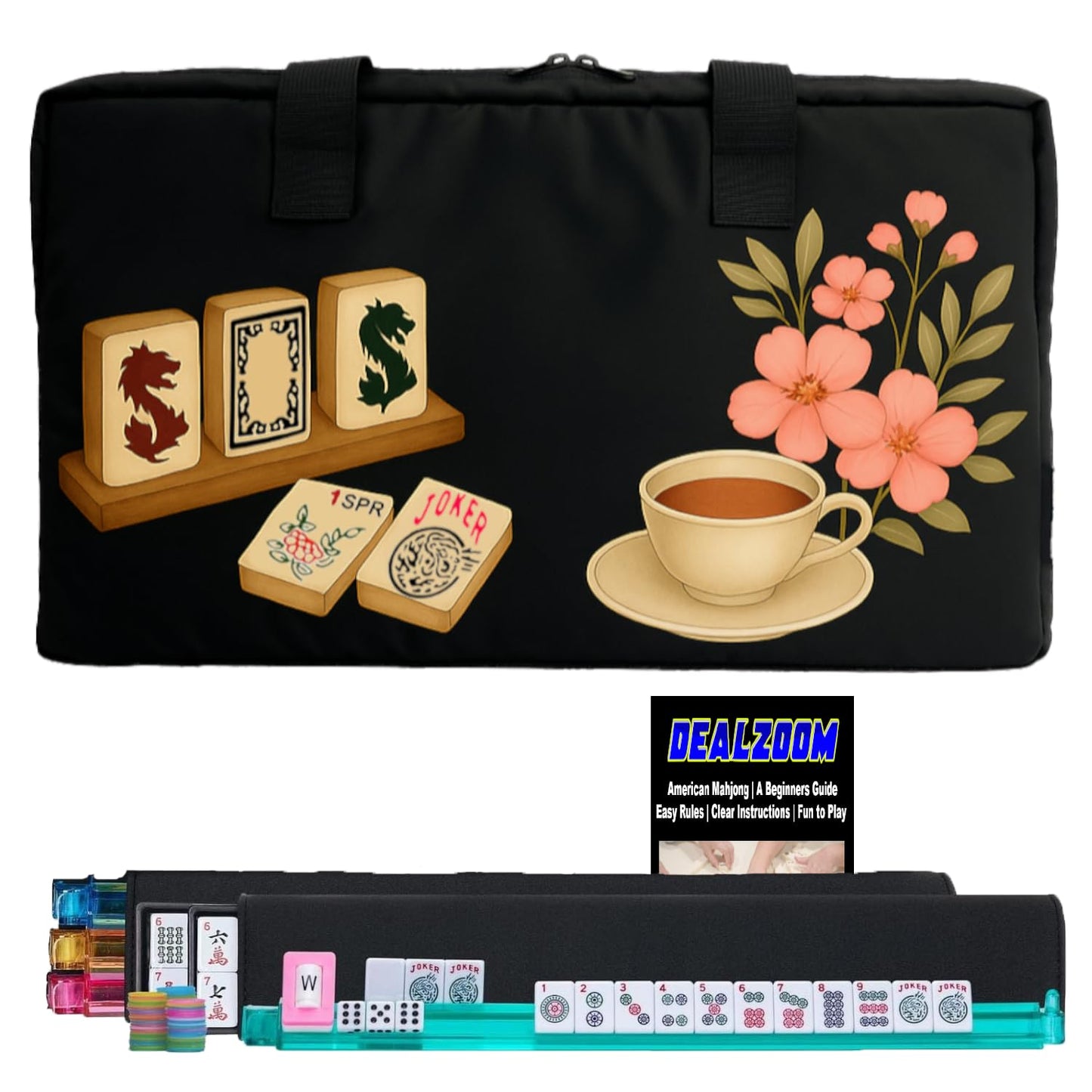 DEALZOOM American Mahjong Set – 166 Tiles, Racks, Pushers, Wind Indicator & Bag