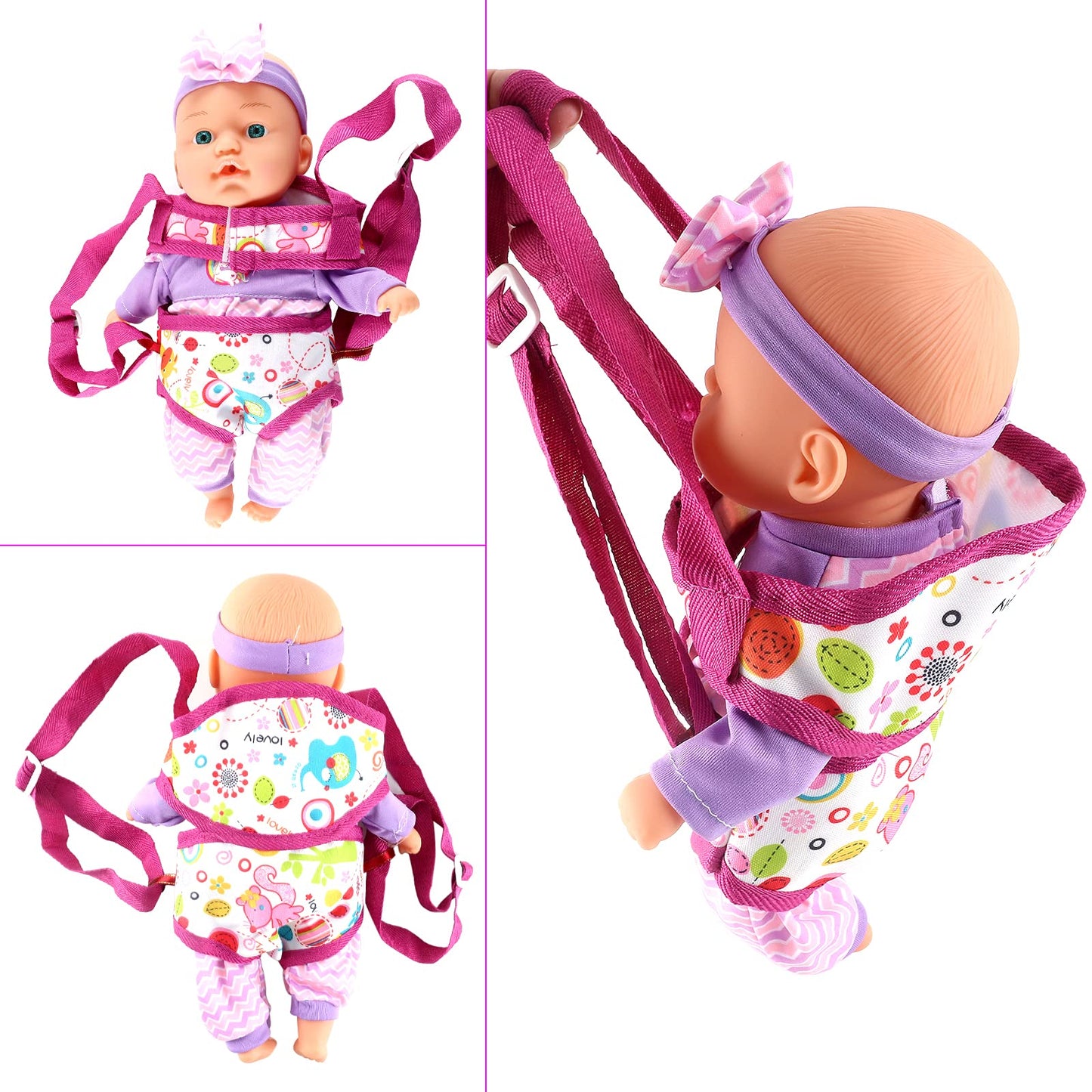 deAO Kids Baby Doll Stroller Role Play Set | Feeding Accessories & Travel Bag