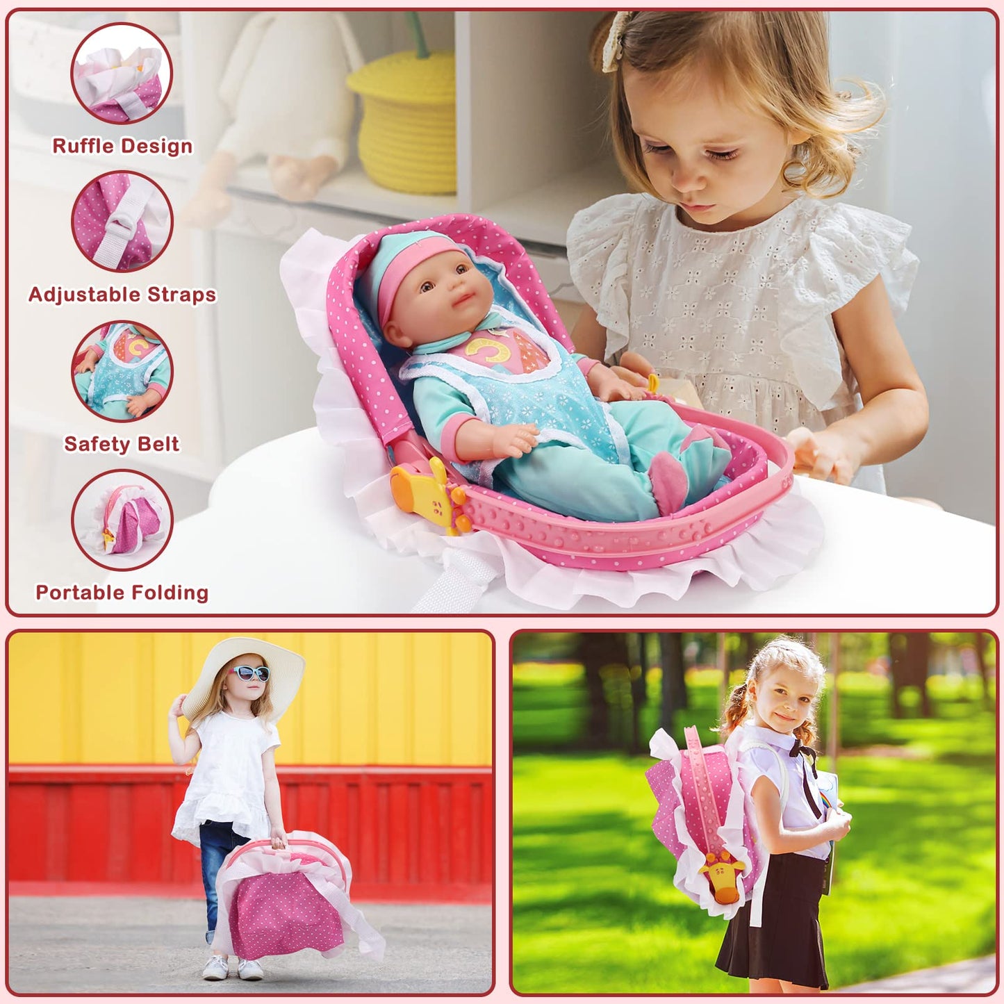deAO Baby Doll Set – 25 PCS Pretend Play Accessories with High Chair, Bath, Crib & Feeding for 14-inch Dolls