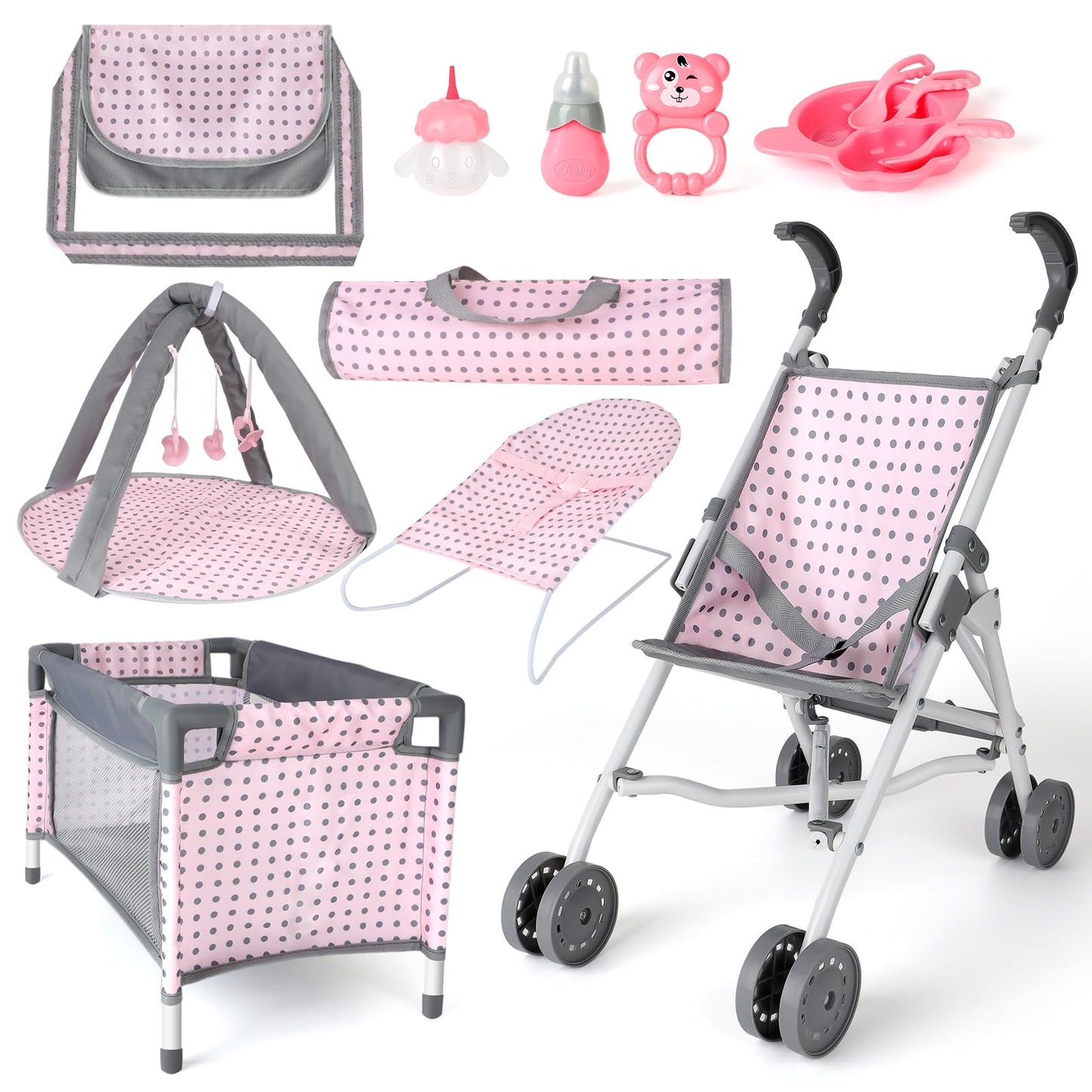 deAO Baby Doll Stroller Set – Nursery Role Play Kit with Accessories