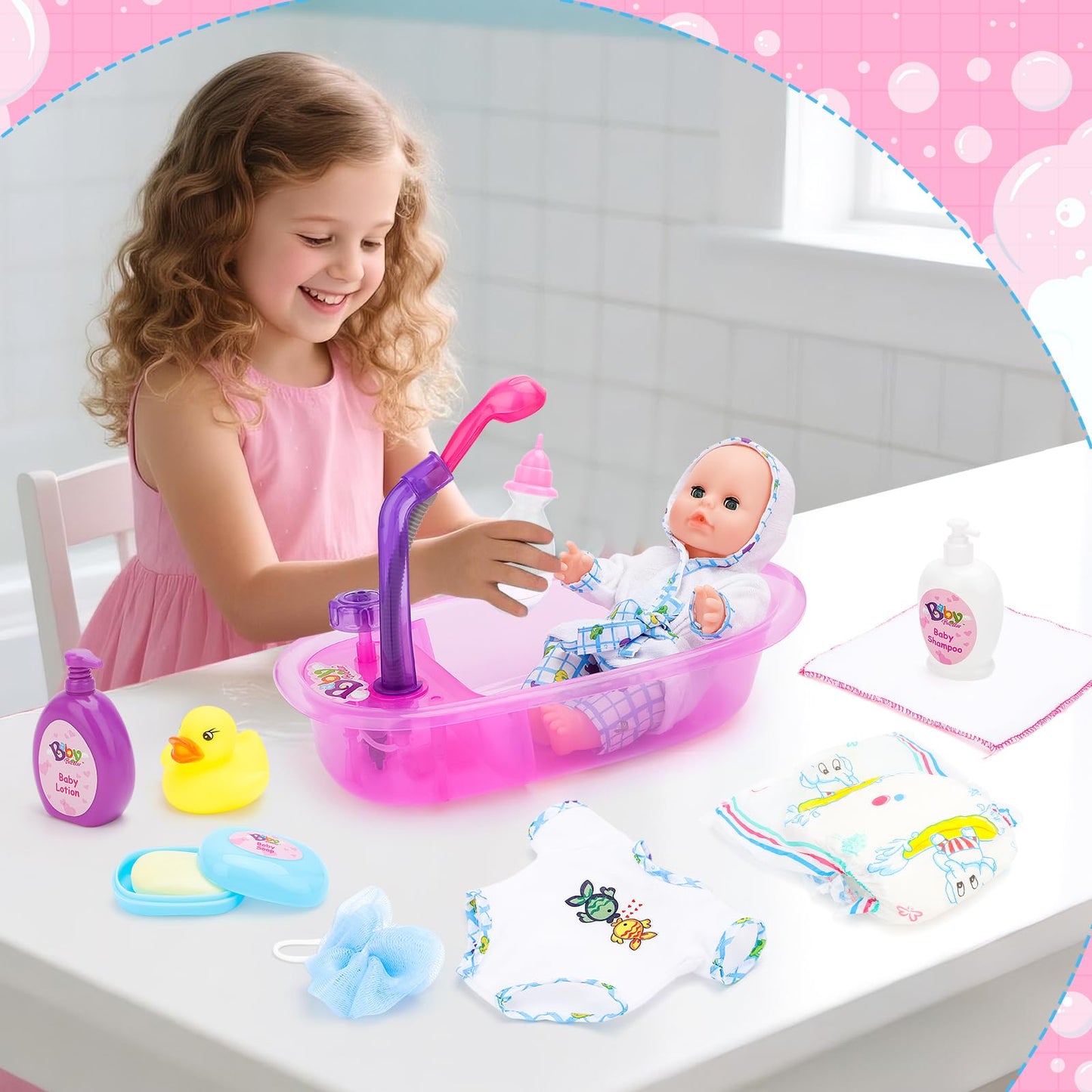 deAO Baby Doll Bath Set – 13-Inch Doll with Working Shower & Accessories