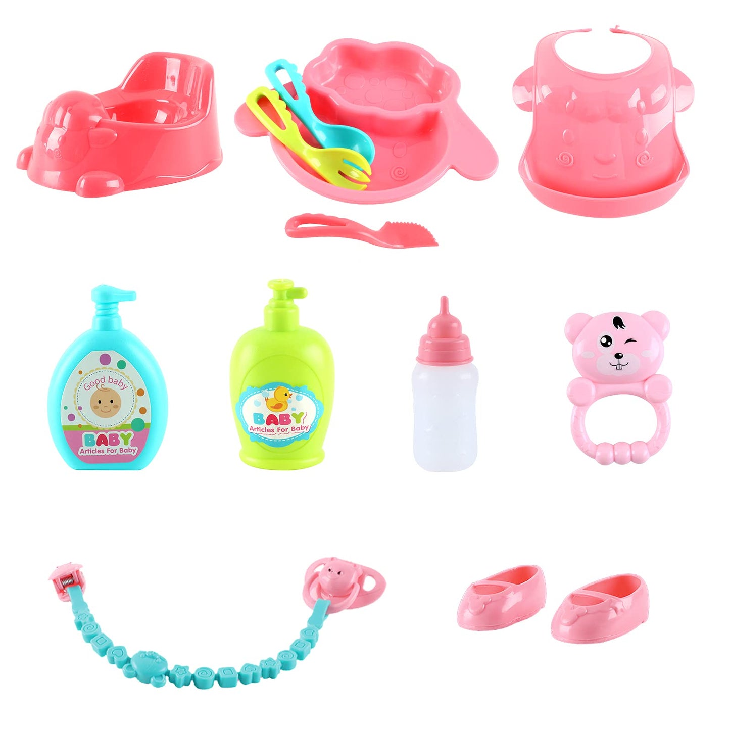 deAO Kids Baby Doll Stroller Role Play Set | Feeding Accessories & Travel Bag