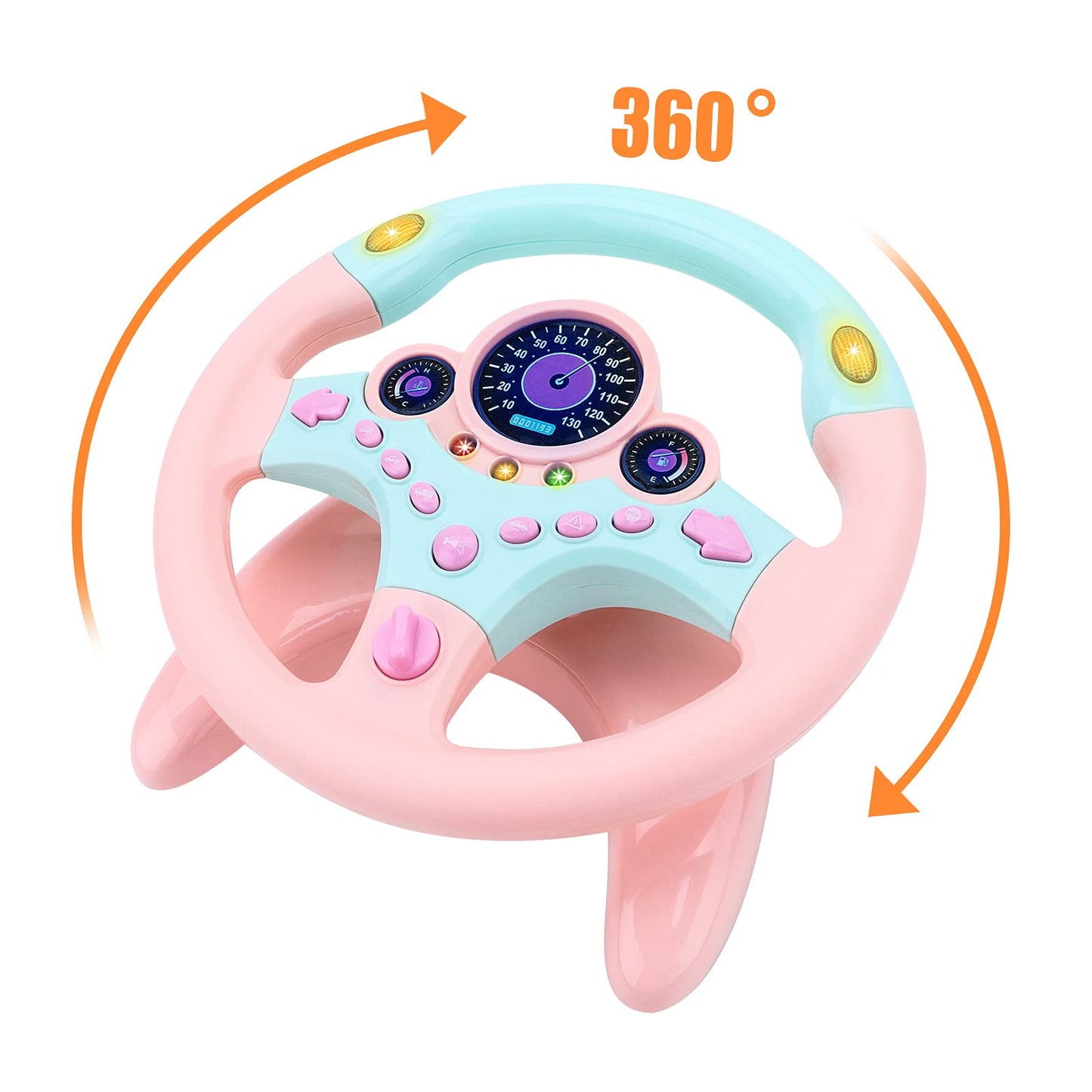 deAO Kids Steering Wheel for Backseat with Key – Pink | Realistic In-Car Play Toy