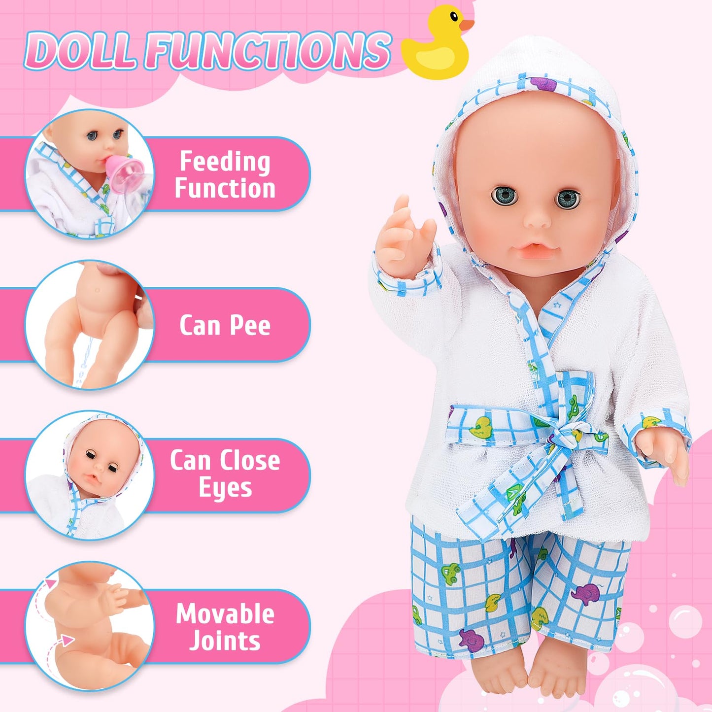 deAO Baby Doll Bath Set – 13-Inch Doll with Working Shower & Accessories
