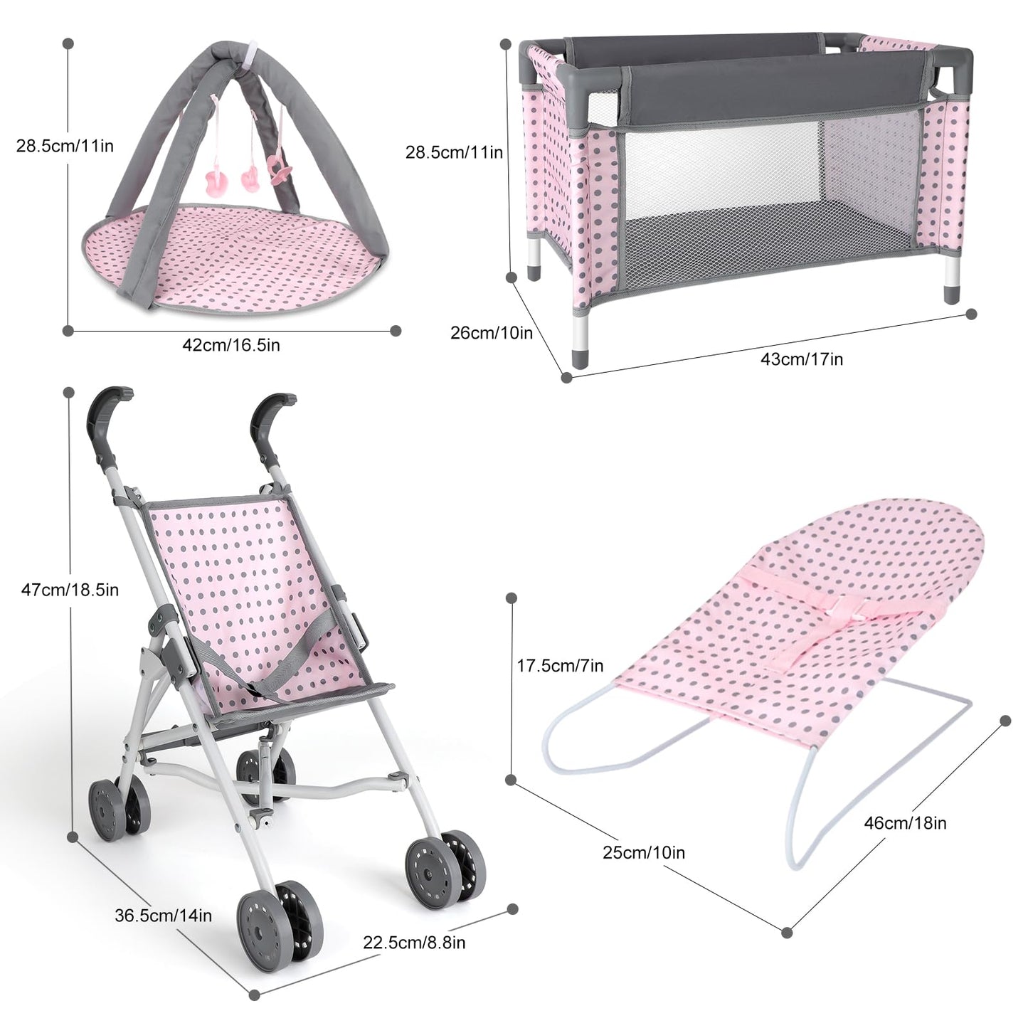 deAO Baby Doll Stroller Set – Nursery Role Play Kit with Accessories