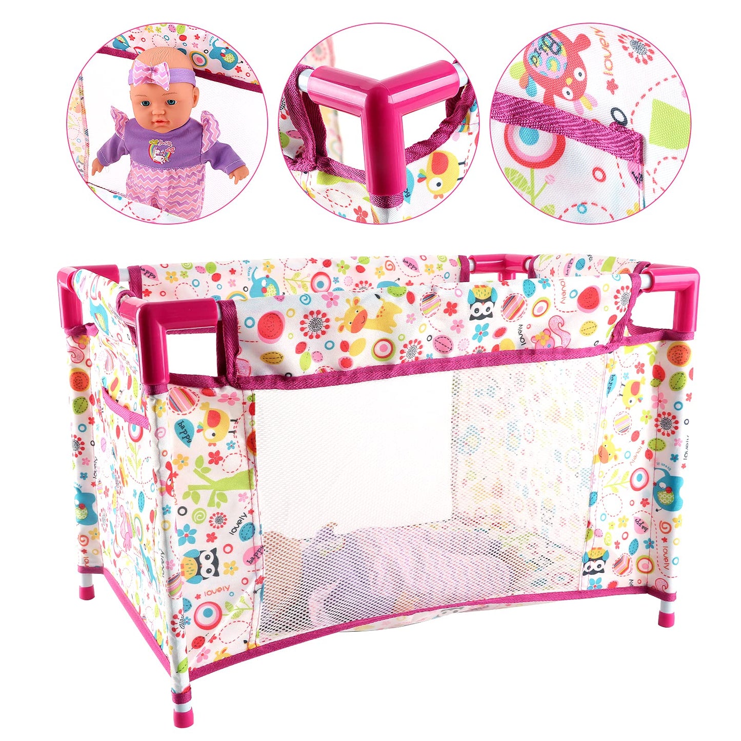 deAO Kids Baby Doll Stroller Role Play Set | Feeding Accessories & Travel Bag