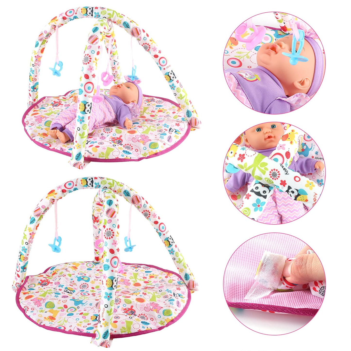 deAO Kids Baby Doll Stroller Role Play Set | Feeding Accessories & Travel Bag