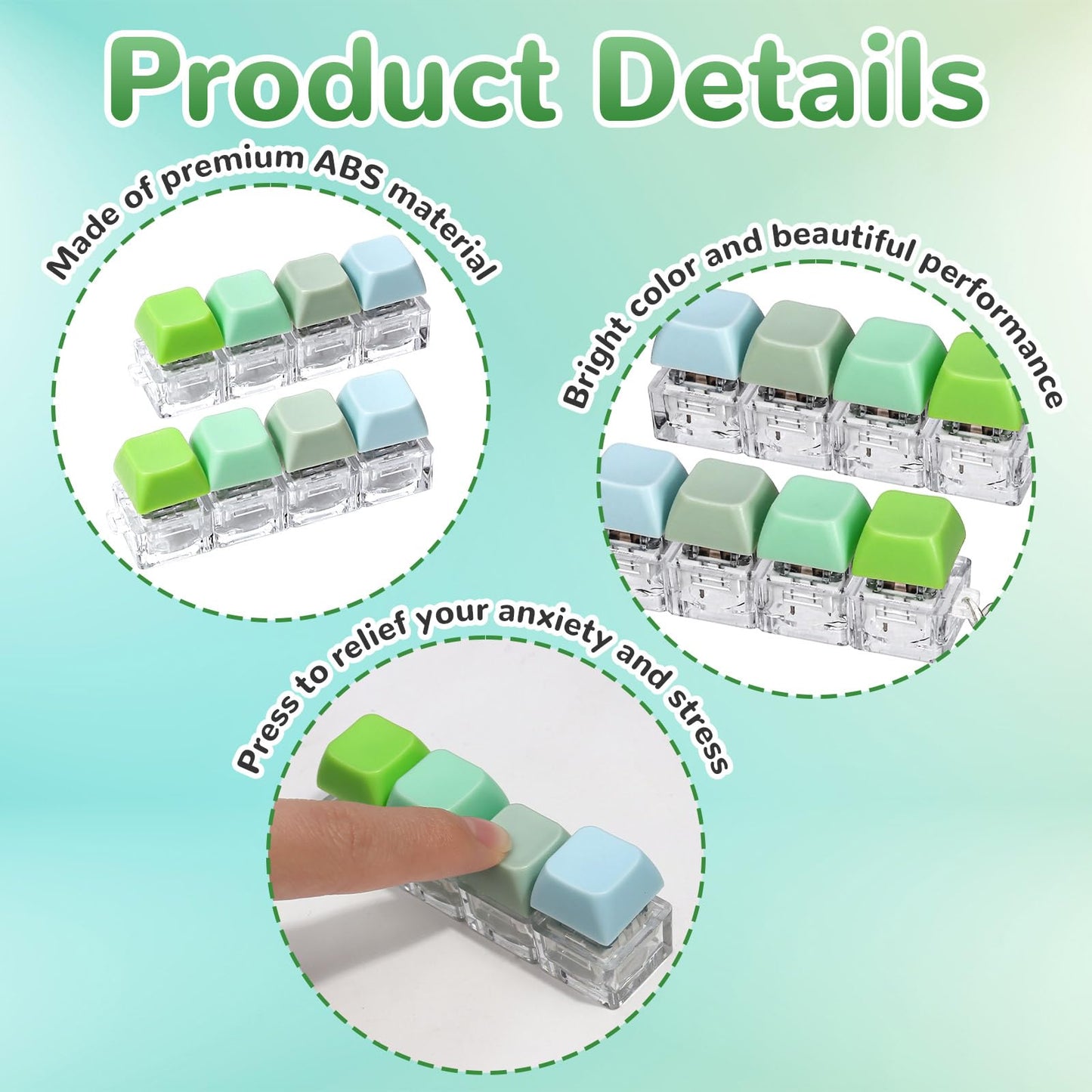 DEARIDAP 2-Pack Keyboard Fidget Keychains – 4-in-1 Push Bubble (Green)