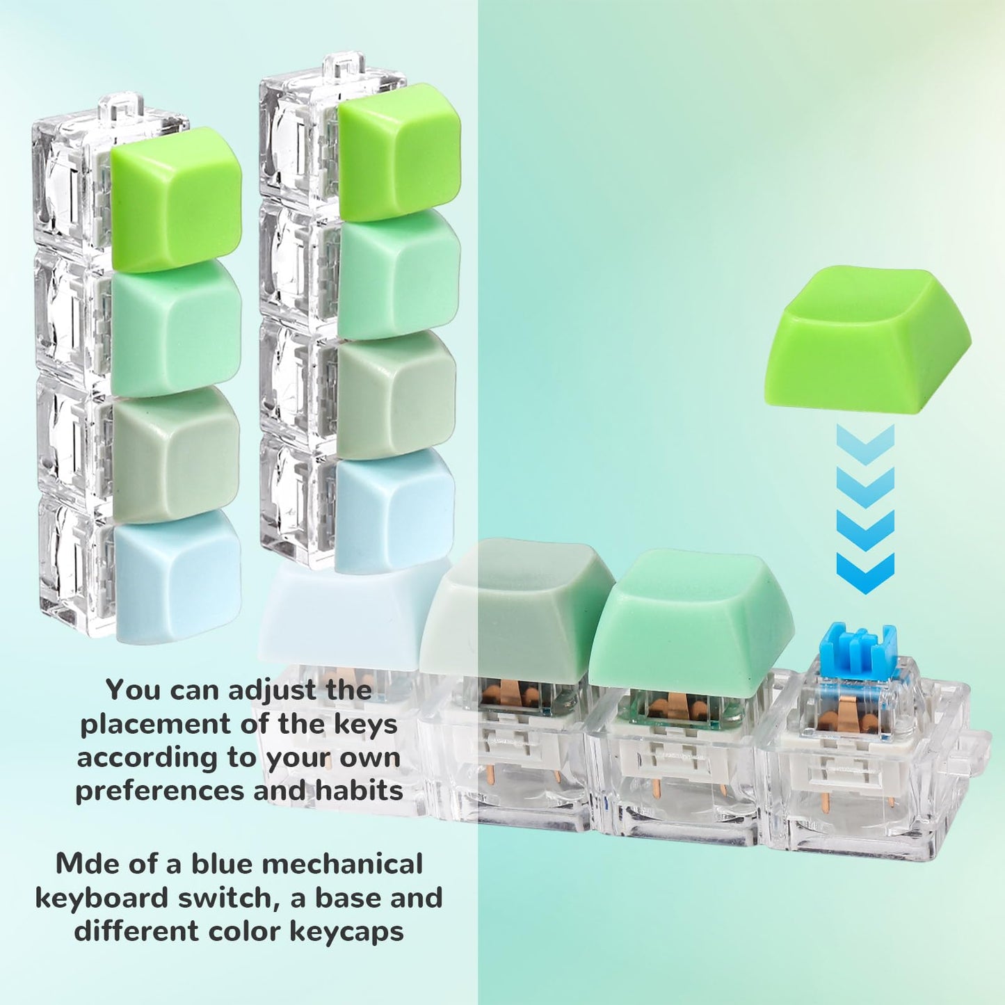DEARIDAP 2-Pack Keyboard Fidget Keychains – 4-in-1 Push Bubble (Green)