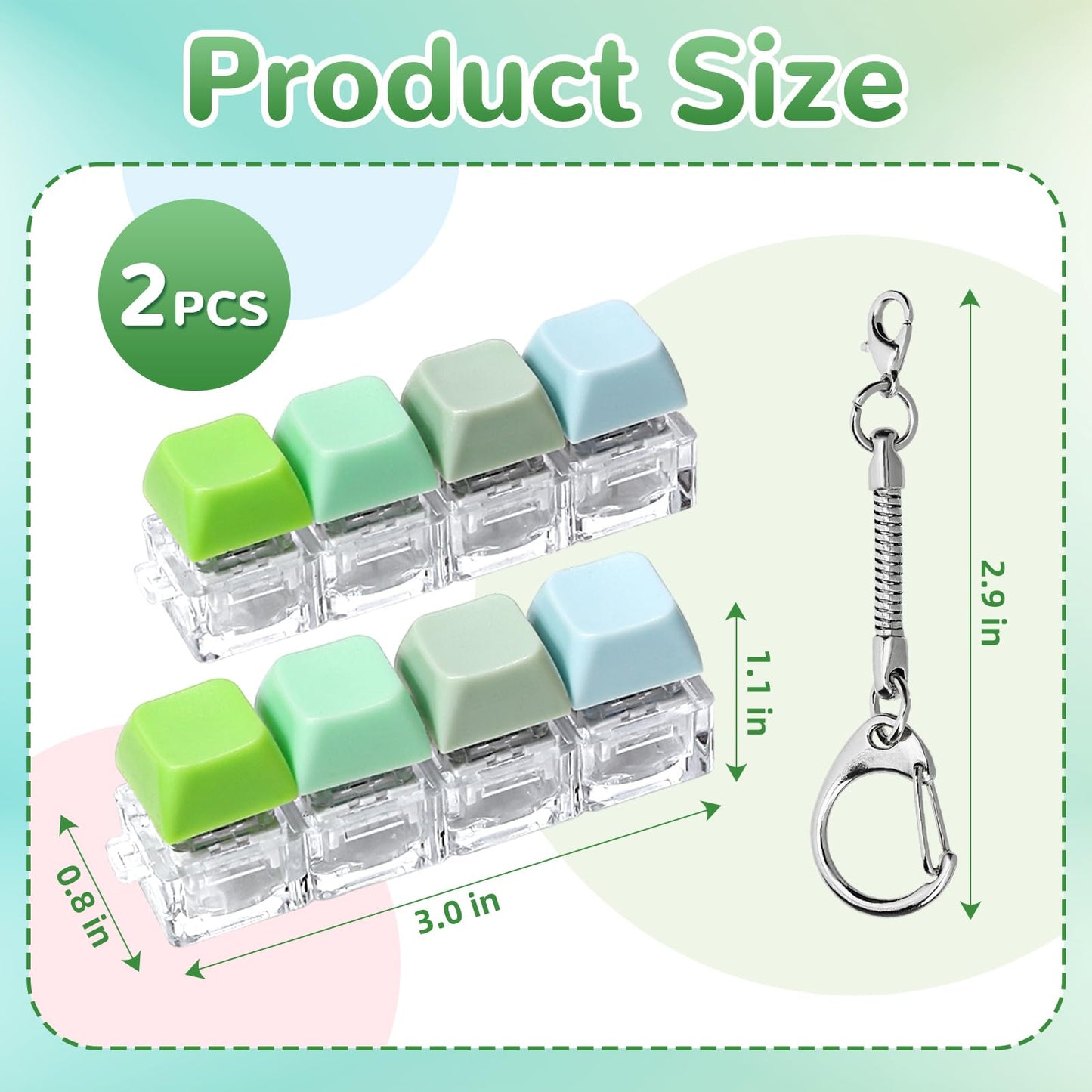 DEARIDAP 2-Pack Keyboard Fidget Keychains – 4-in-1 Push Bubble (Green)