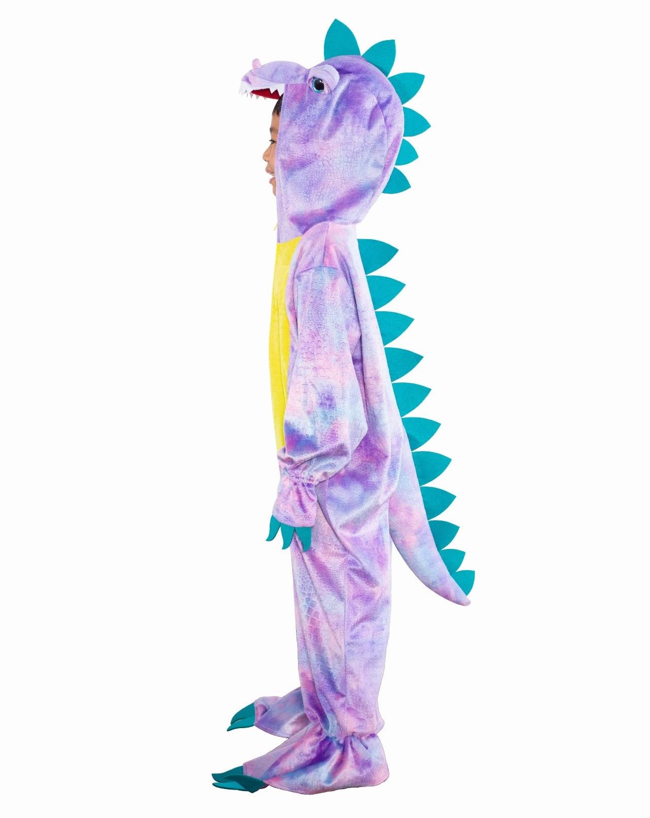 DearSun Child's T-Rex Dinosaur Costume – Hooded Jumpsuit, Front-Zip, Purple (XS/90)