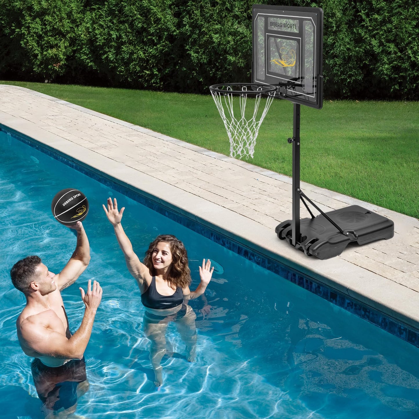 DEBERG Pool Basketball Hoop Set – Adjustable, Portable, Shatterproof Backboard