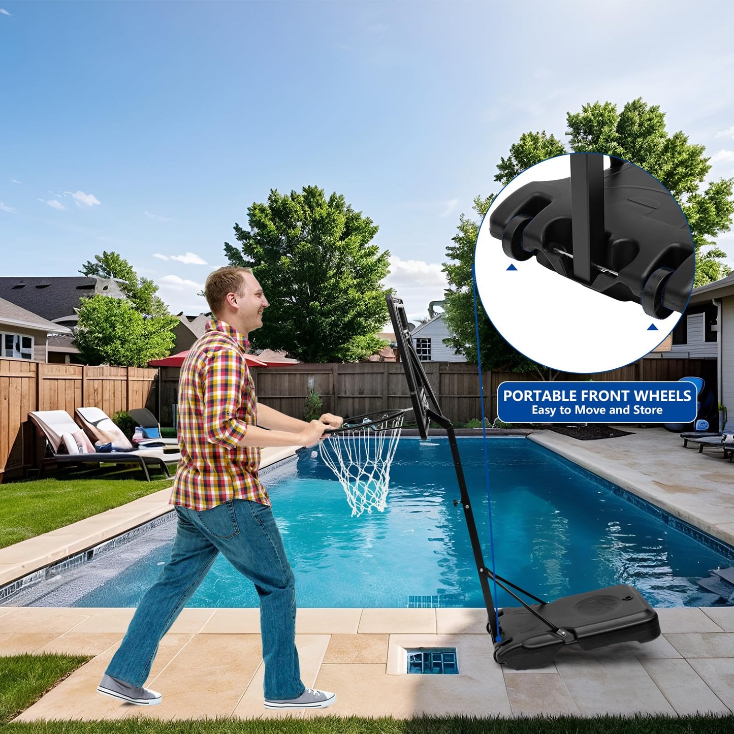 DEBERG Pool Basketball Hoop Set – Adjustable, Portable, Shatterproof Backboard