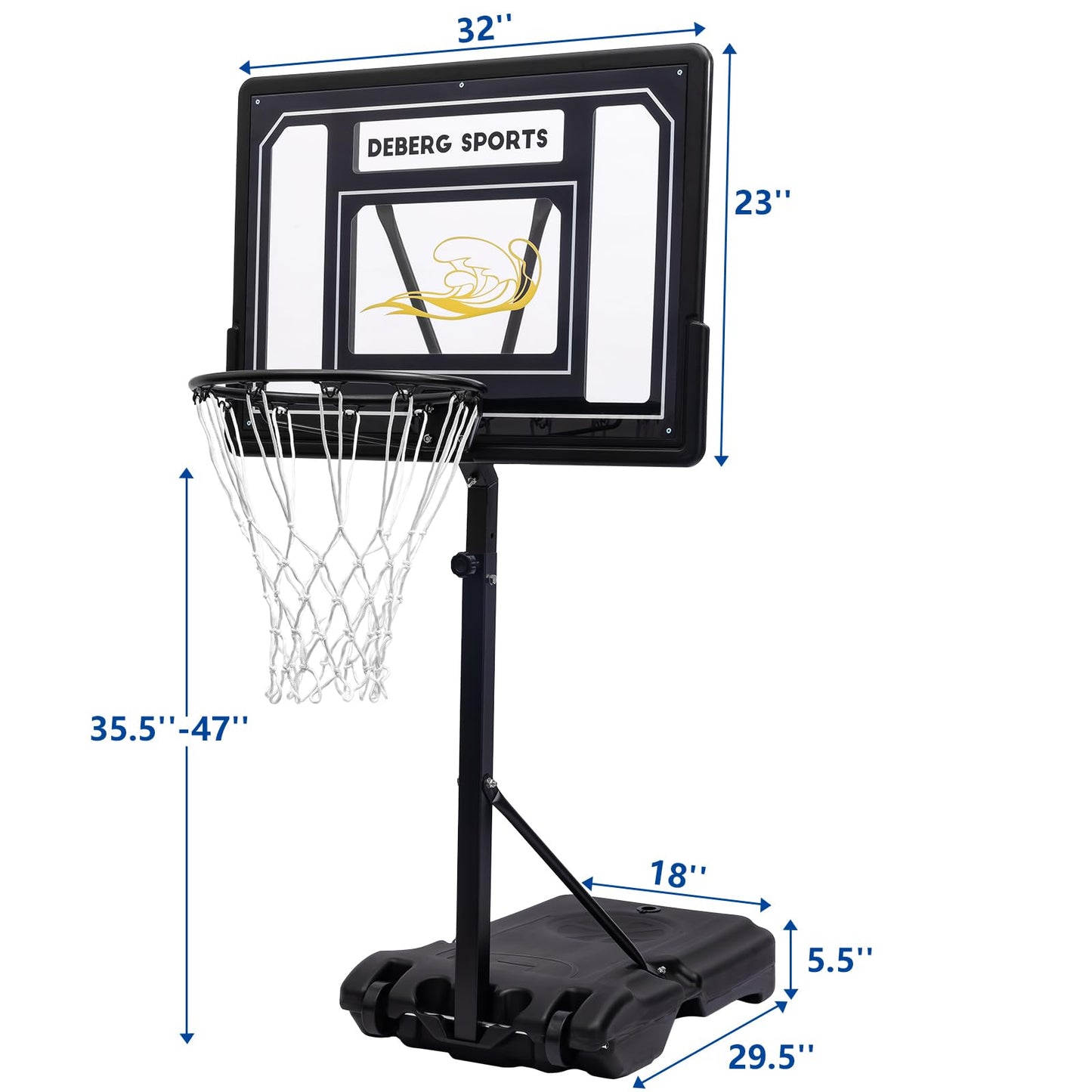 DEBERG Pool Basketball Hoop Set – Adjustable, Portable, Shatterproof Backboard