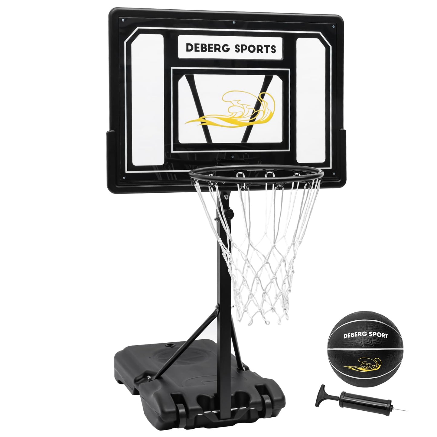 DEBERG Pool Basketball Hoop Set – Adjustable, Portable, Shatterproof Backboard