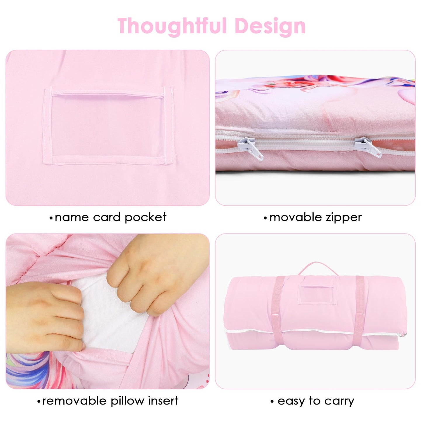 Decalsweet Kids Sleeping Bag Nap Mat with Removable Pillow – 59x24in, Portable & Easy to Clean