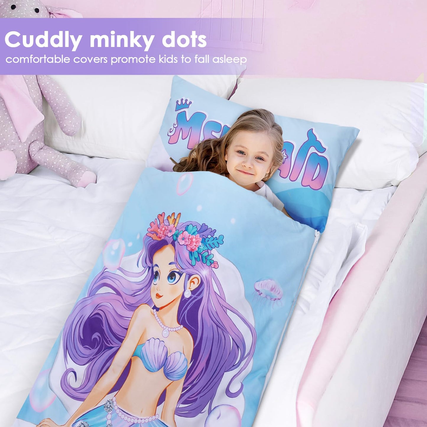 Decalsweet Kids Sleeping Bag with Removable Pillow - 59x24 in Nap Mat