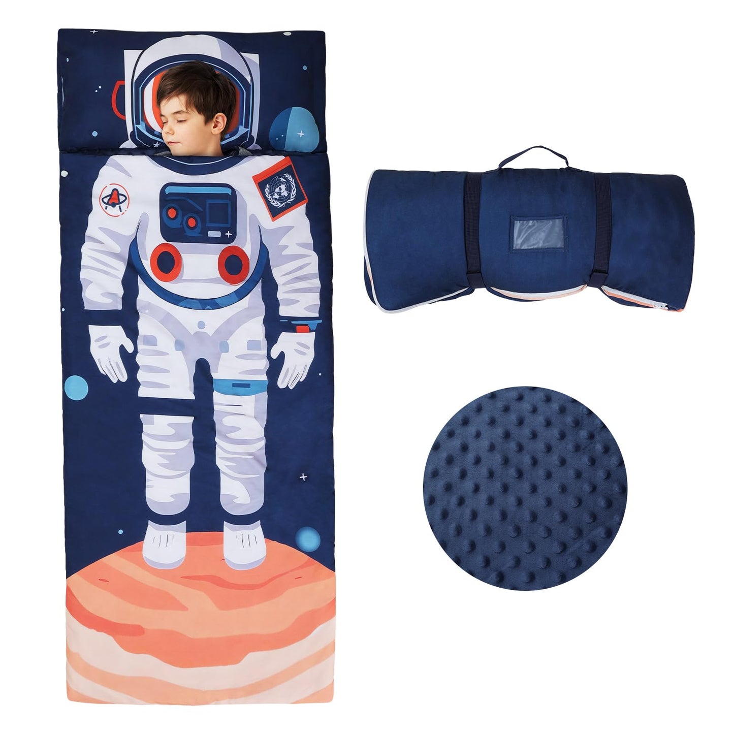 Decalsweet Kids Sleeping Bag Toddler Nap Mat with Removable Pillow – Astronauts, 59x23