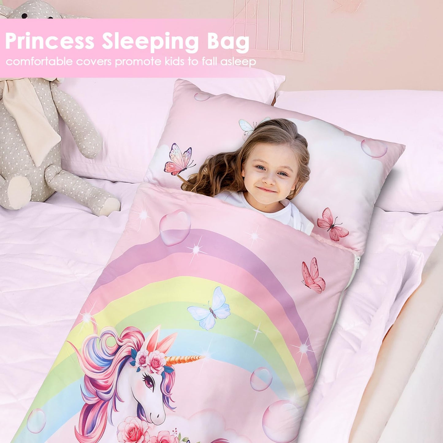 Decalsweet Kids Sleeping Bag Nap Mat with Removable Pillow – 59x24in, Portable & Easy to Clean