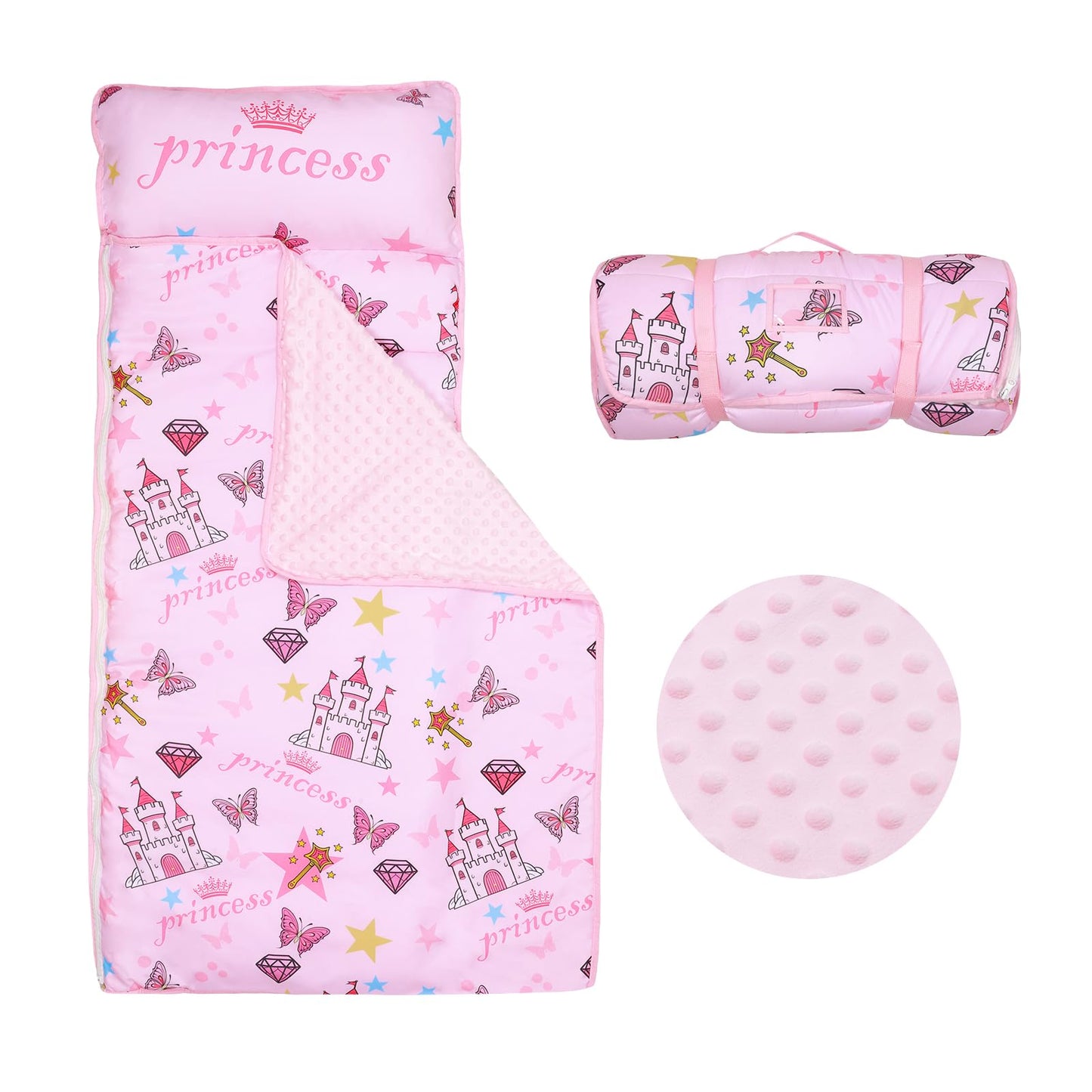 DecalSweet Kids Sleeping Bag Nap Mat – Extra Thick 59x24, 2-in-1 with Removable Pillow & Blanket