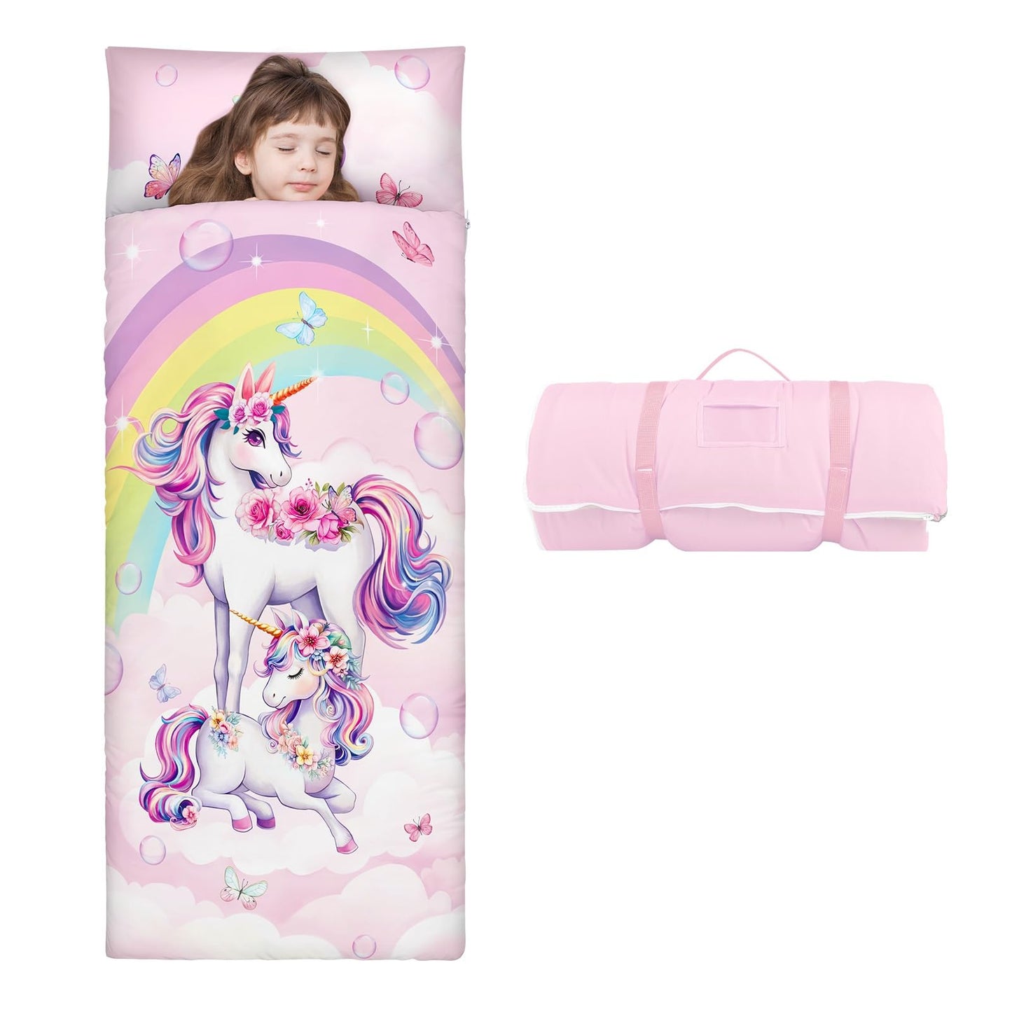 Decalsweet Kids Sleeping Bag Nap Mat with Removable Pillow – 59x24in, Portable & Easy to Clean