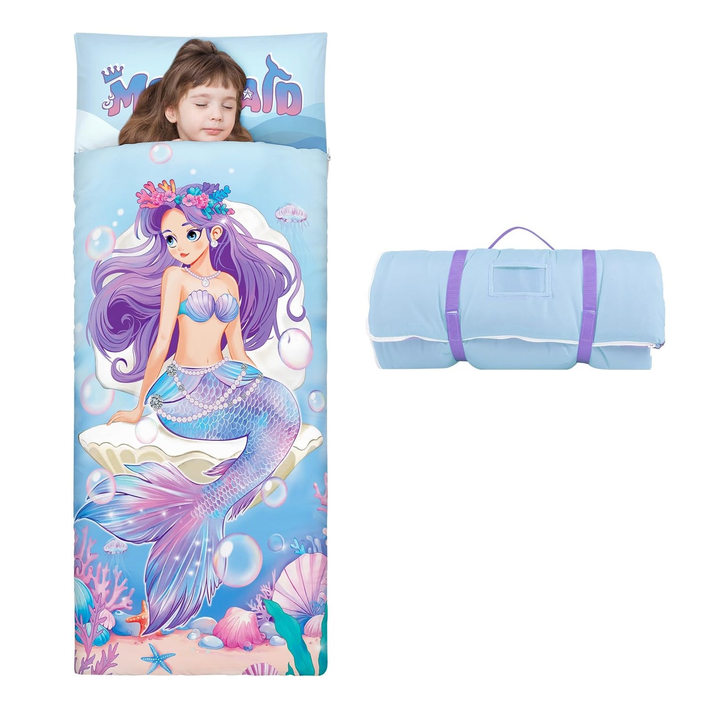 Decalsweet Kids Sleeping Bag with Removable Pillow - 59x24 in Nap Mat