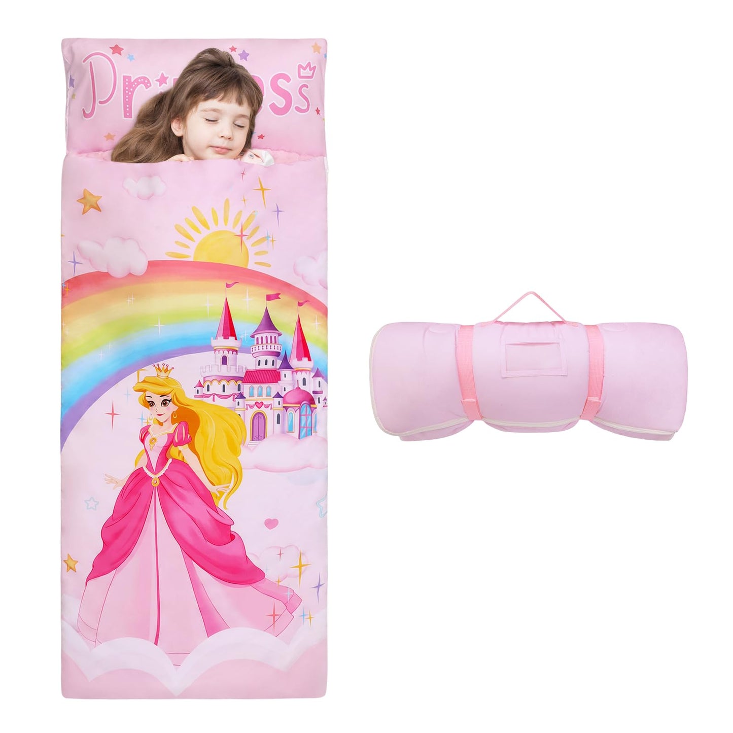 Decalsweet Kids Sleeping Bag Toddler Nap Mat with Removable Pillow – Large 59x24 Inch