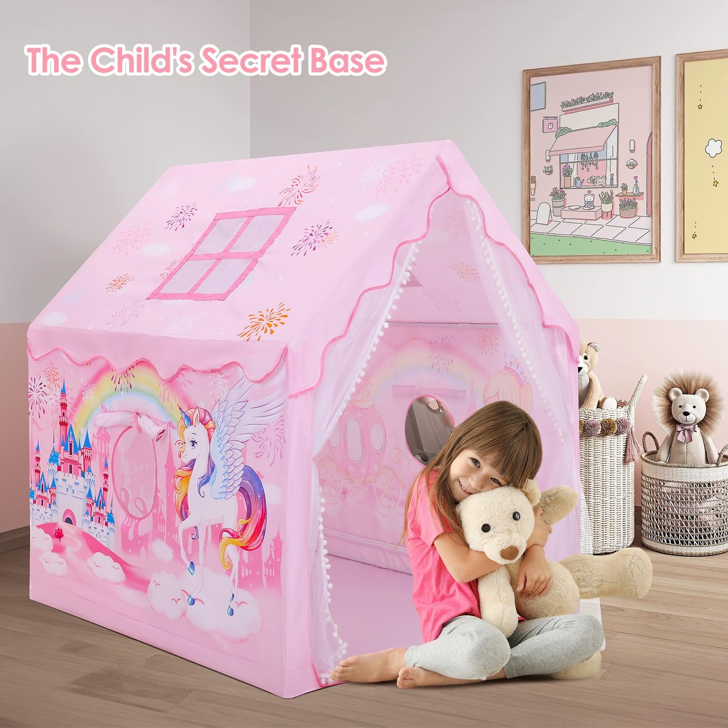 Decalsweet Kids Tent Playhouse – Large Foldable Indoor/Outdoor Play Tent for 2–3 Children