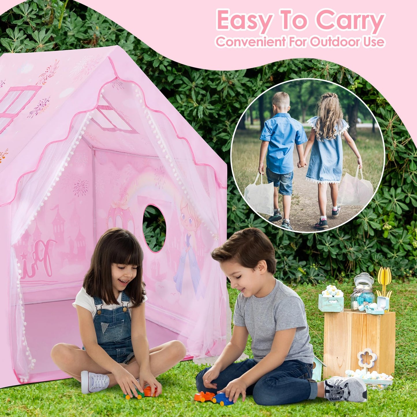 Decalsweet Kids Tent Playhouse – Large Foldable Indoor/Outdoor Play Tent for 2–3 Children