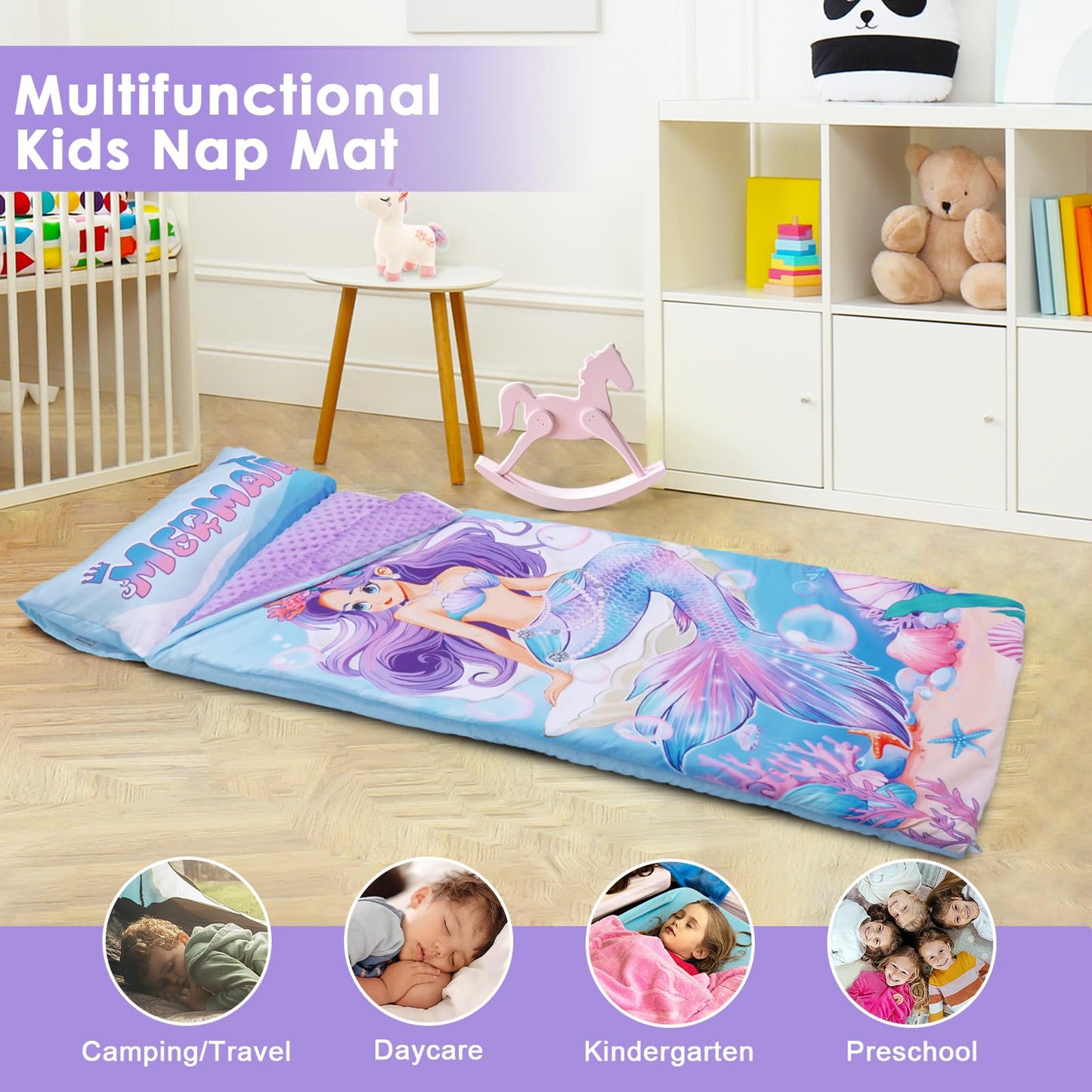 Decalsweet Kids Sleeping Bag with Removable Pillow - 59x24 in Nap Mat