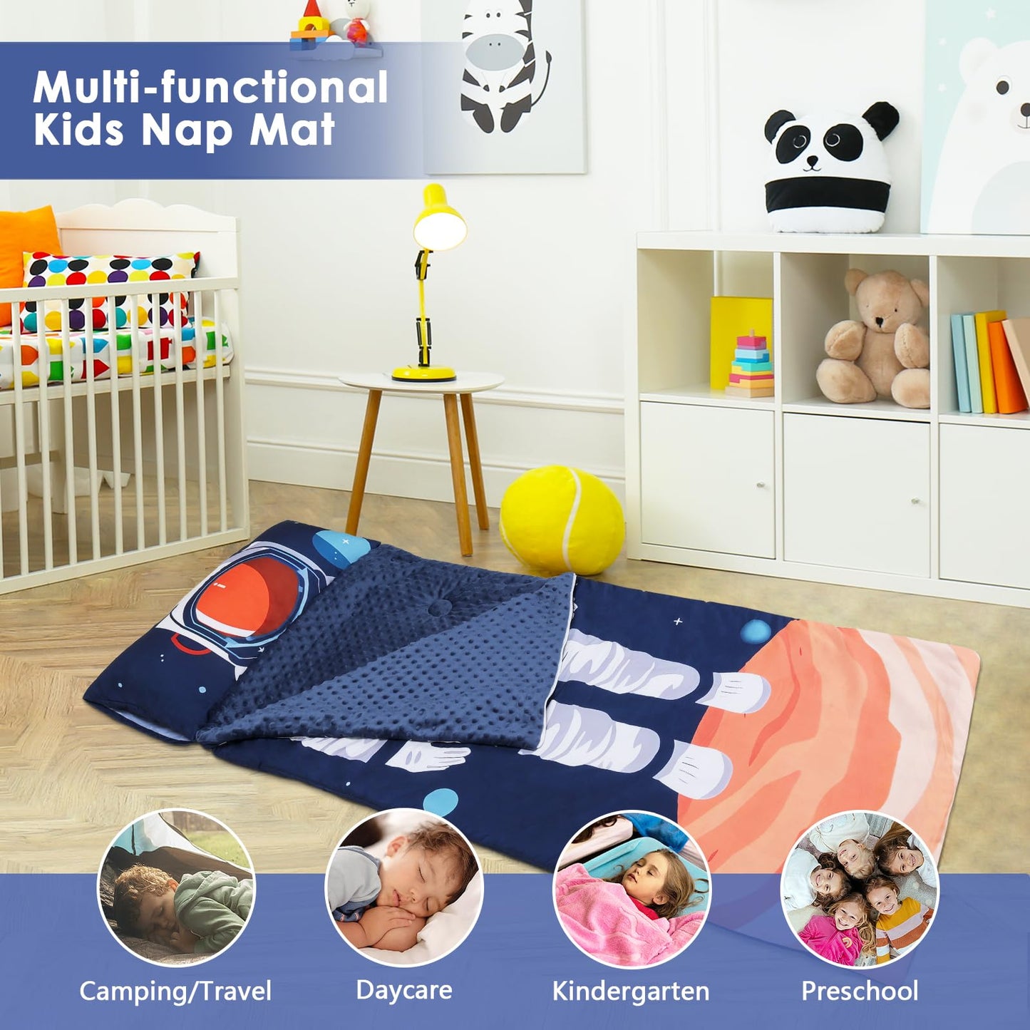 Decalsweet Kids Sleeping Bag Toddler Nap Mat with Removable Pillow – Astronauts, 59x23