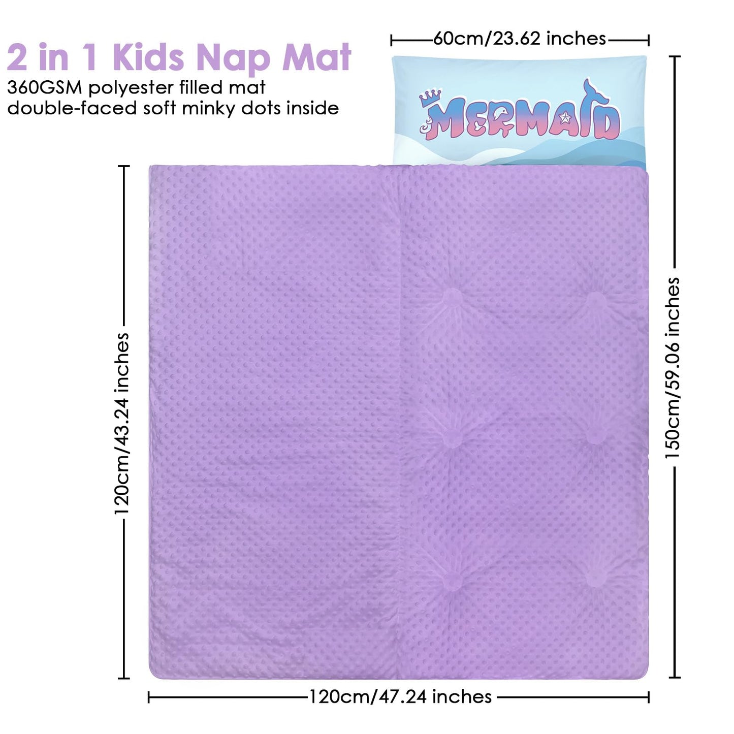 Decalsweet Kids Sleeping Bag with Removable Pillow - 59x24 in Nap Mat