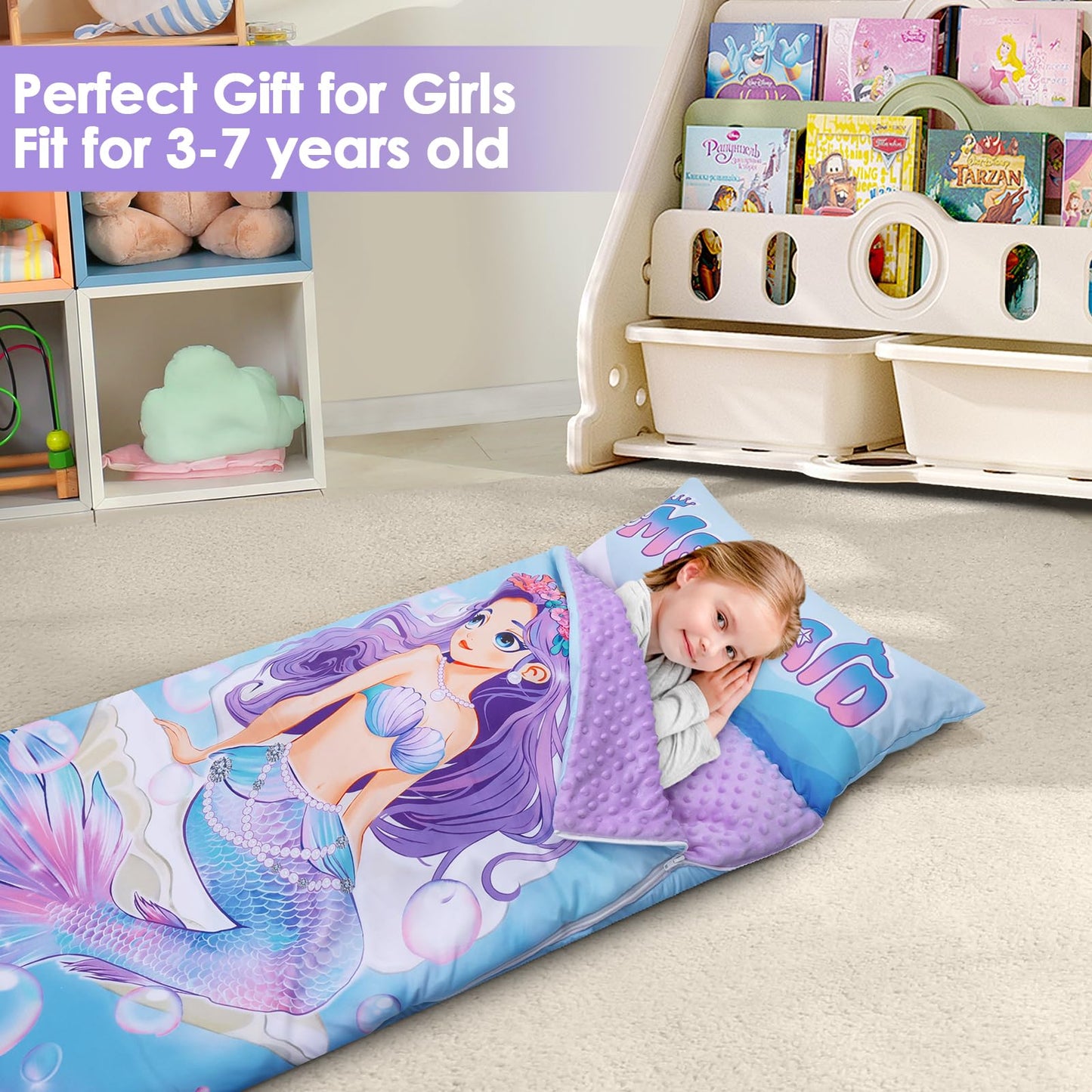 Decalsweet Kids Sleeping Bag with Removable Pillow - 59x24 in Nap Mat