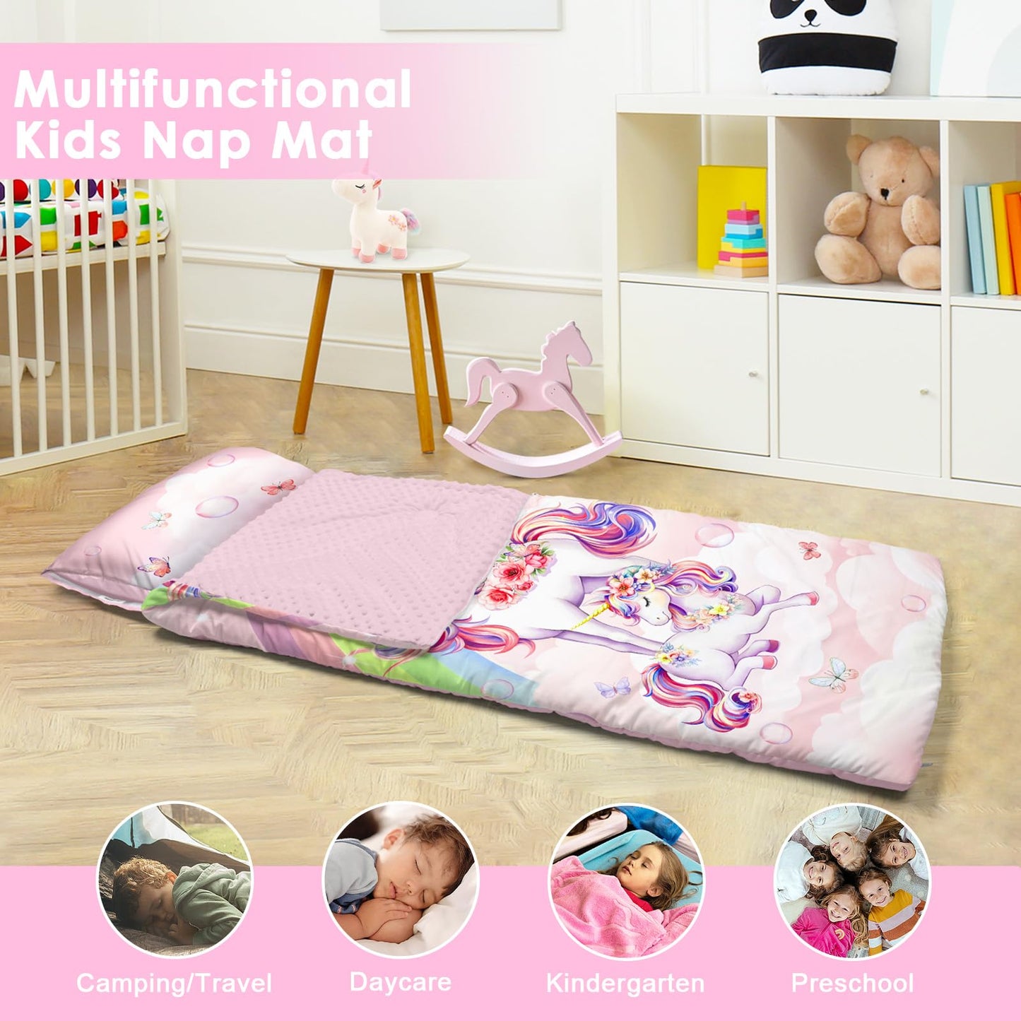 Decalsweet Kids Sleeping Bag Nap Mat with Removable Pillow – 59x24in, Portable & Easy to Clean
