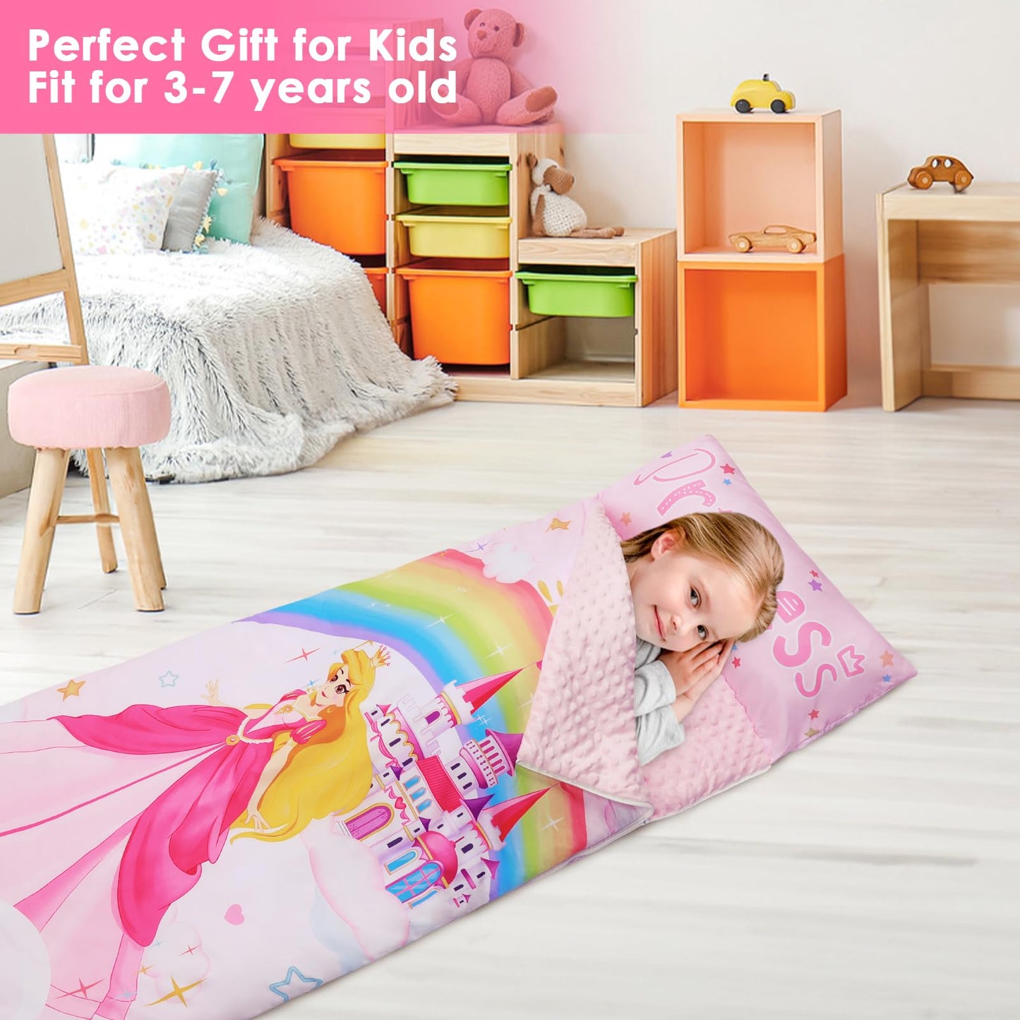 Decalsweet Kids Sleeping Bag Toddler Nap Mat with Removable Pillow – Large 59x24 Inch