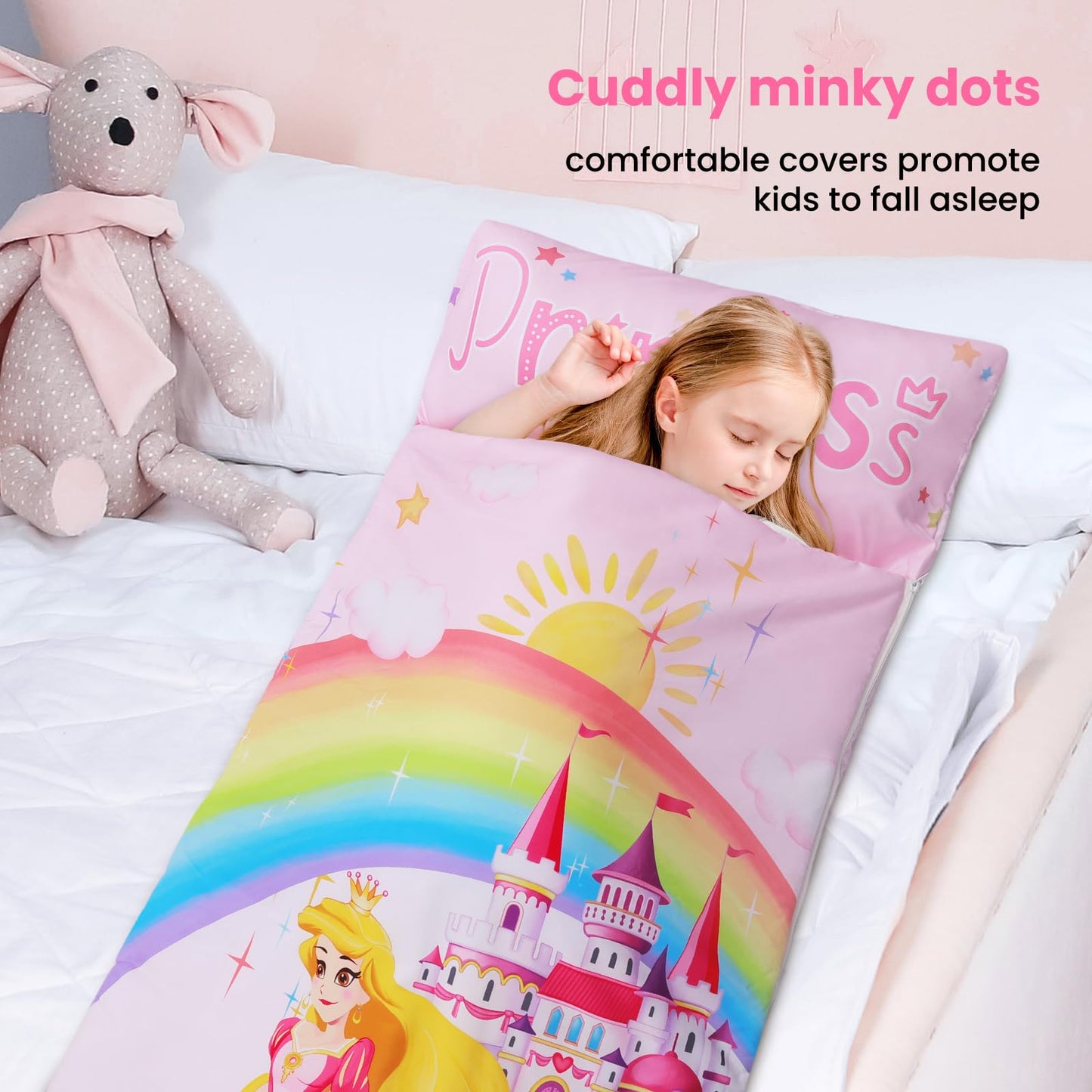 Decalsweet Kids Sleeping Bag Toddler Nap Mat with Removable Pillow – Large 59x24 Inch