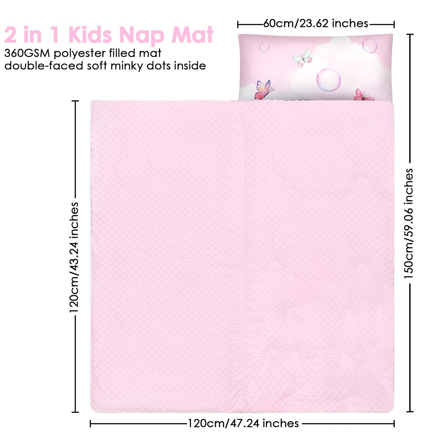 Decalsweet Kids Sleeping Bag Nap Mat with Removable Pillow – 59x24in, Portable & Easy to Clean