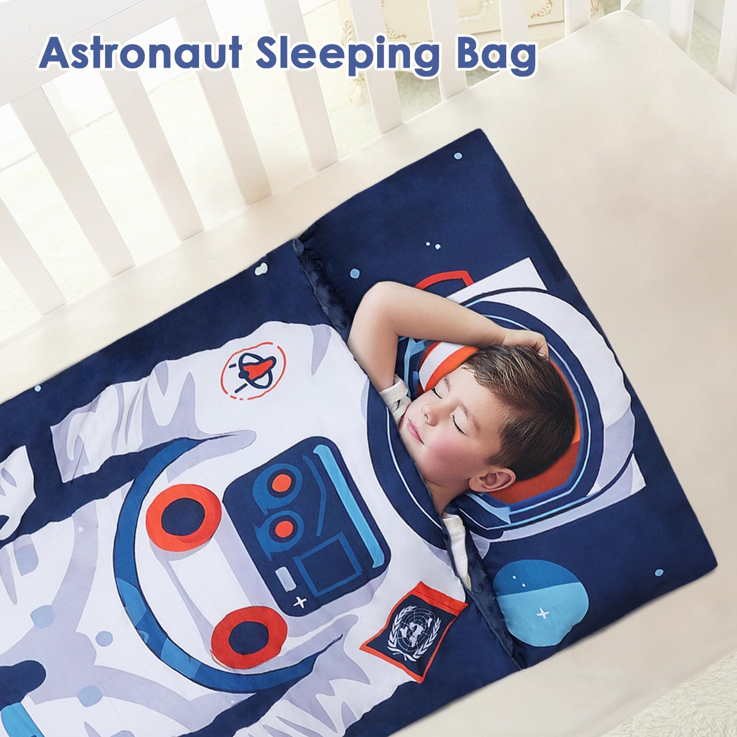 Decalsweet Kids Sleeping Bag Toddler Nap Mat with Removable Pillow – Astronauts, 59x23