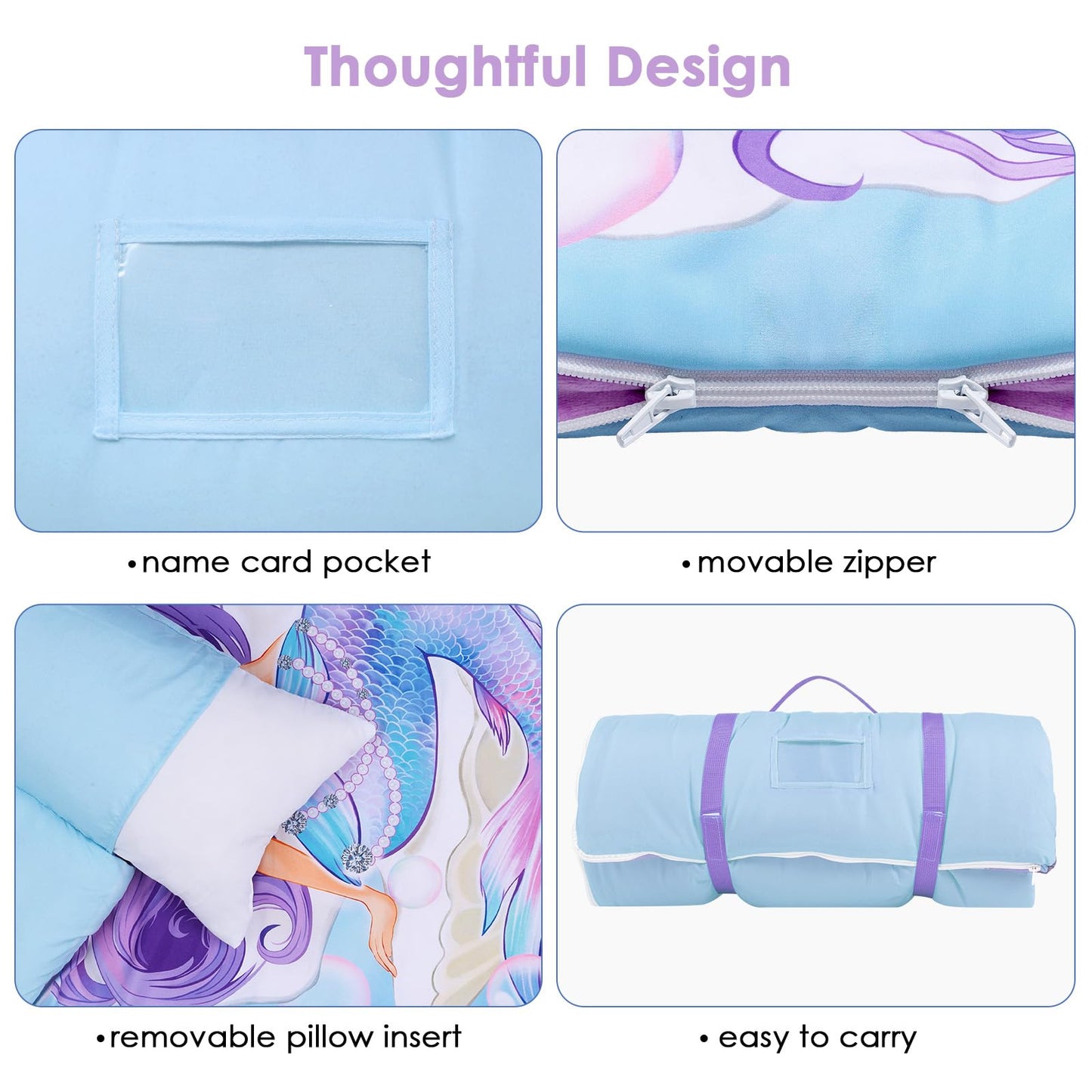 Decalsweet Kids Sleeping Bag with Removable Pillow - 59x24 in Nap Mat