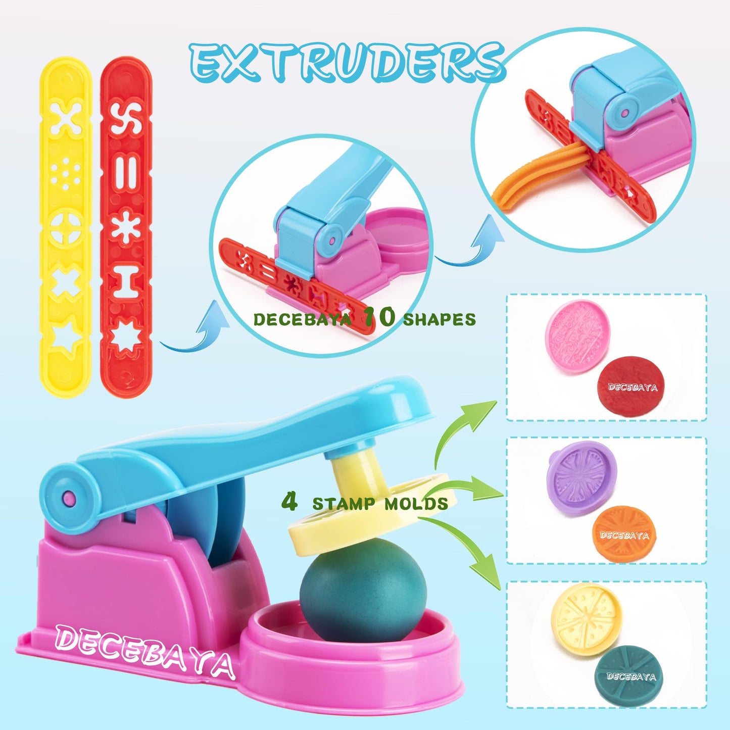 Decebaya Dough Tools Play Set for Kids – Stamps, Cutters, Roller, Molds & Storage Box