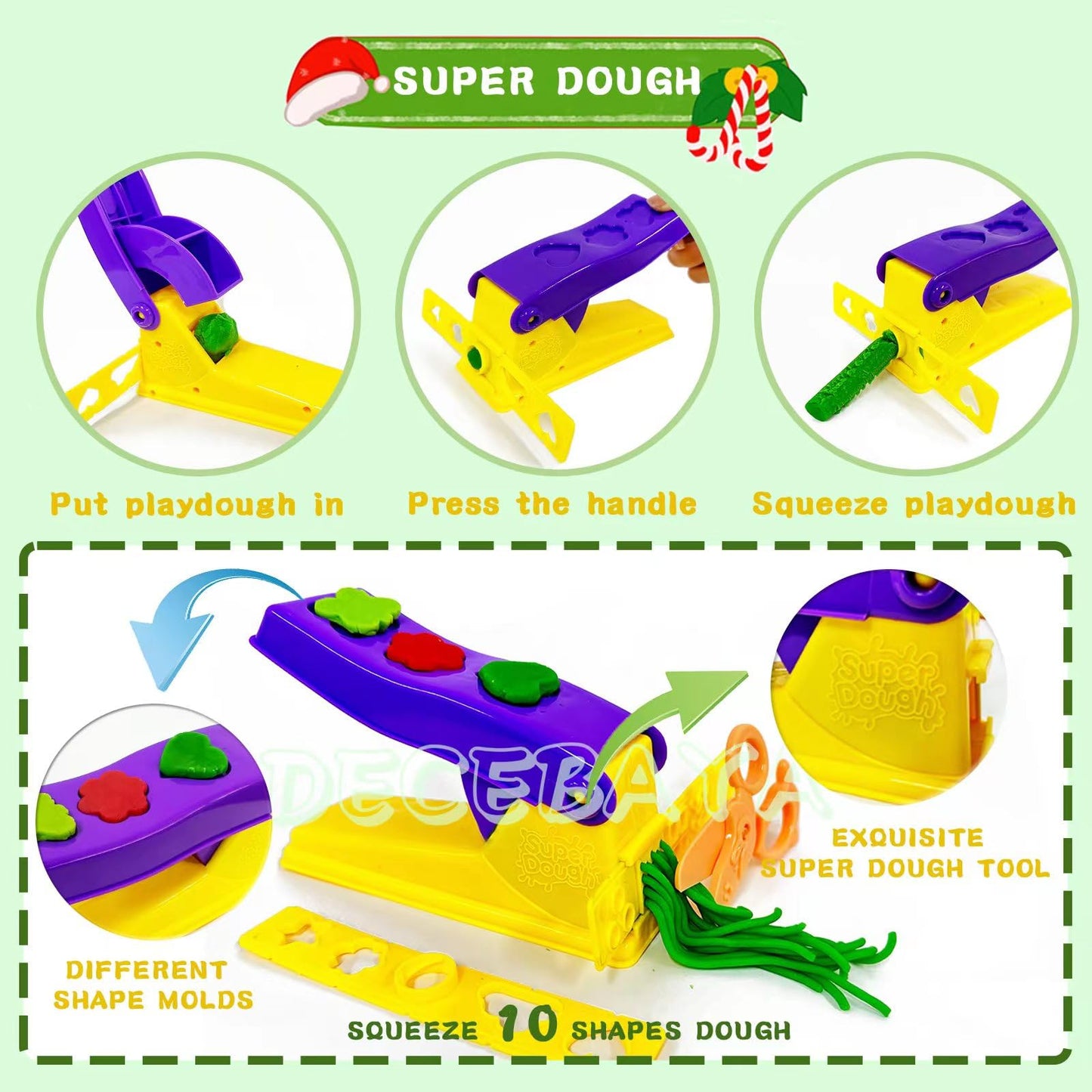 Decebaya Dough Tools for Kids – Animal Molds, Stamps, Extruder, Rolling Pin & Storage Box | Safe, Creative Playset for Ages 3–8