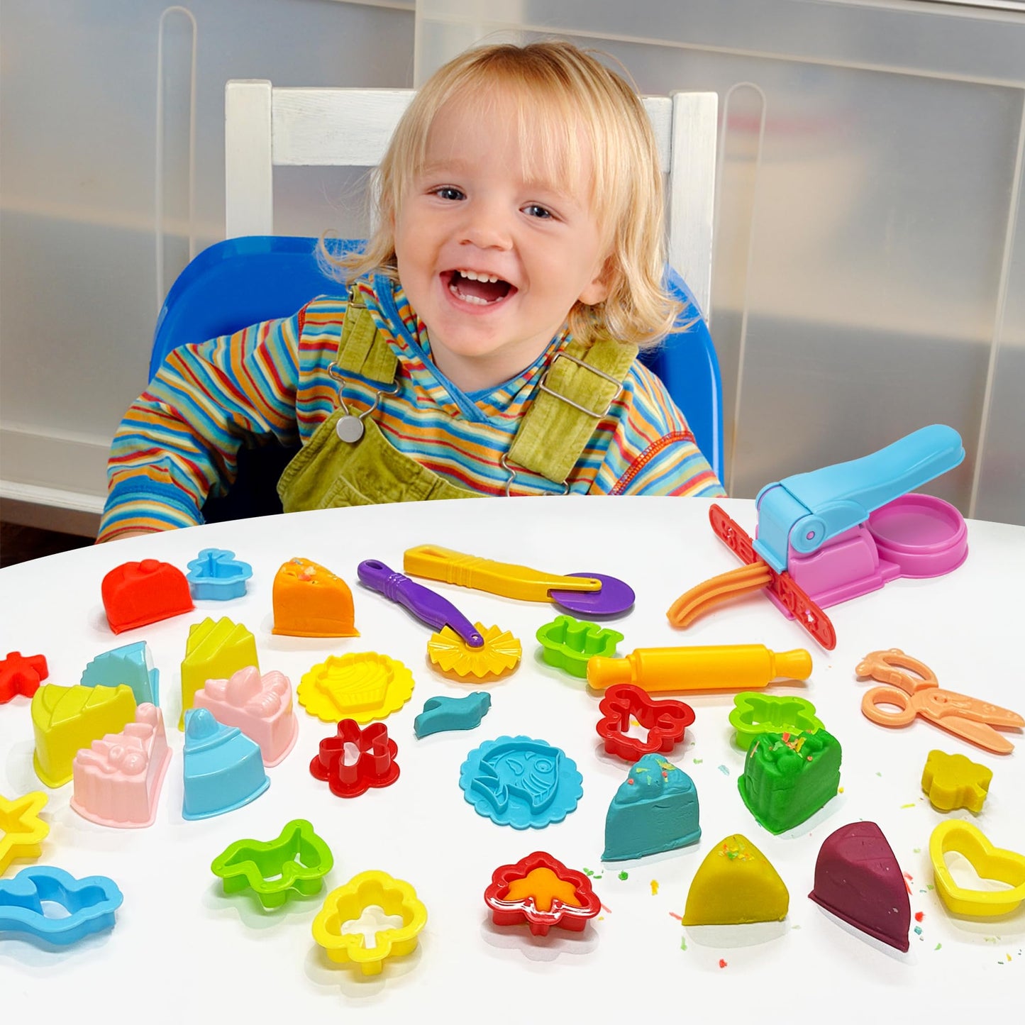 Decebaya Dough Tools Play Set for Kids – Stamps, Cutters, Roller, Molds & Storage Box
