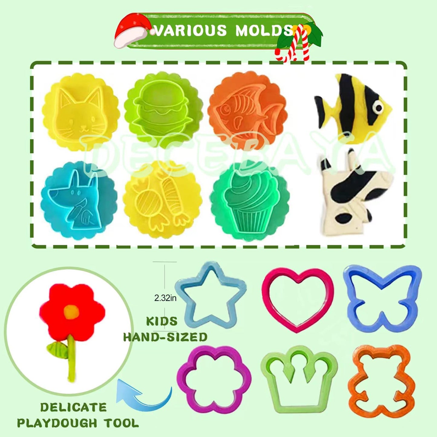 Decebaya Dough Tools for Kids – Animal Molds, Stamps, Extruder, Rolling Pin & Storage Box | Safe, Creative Playset for Ages 3–8